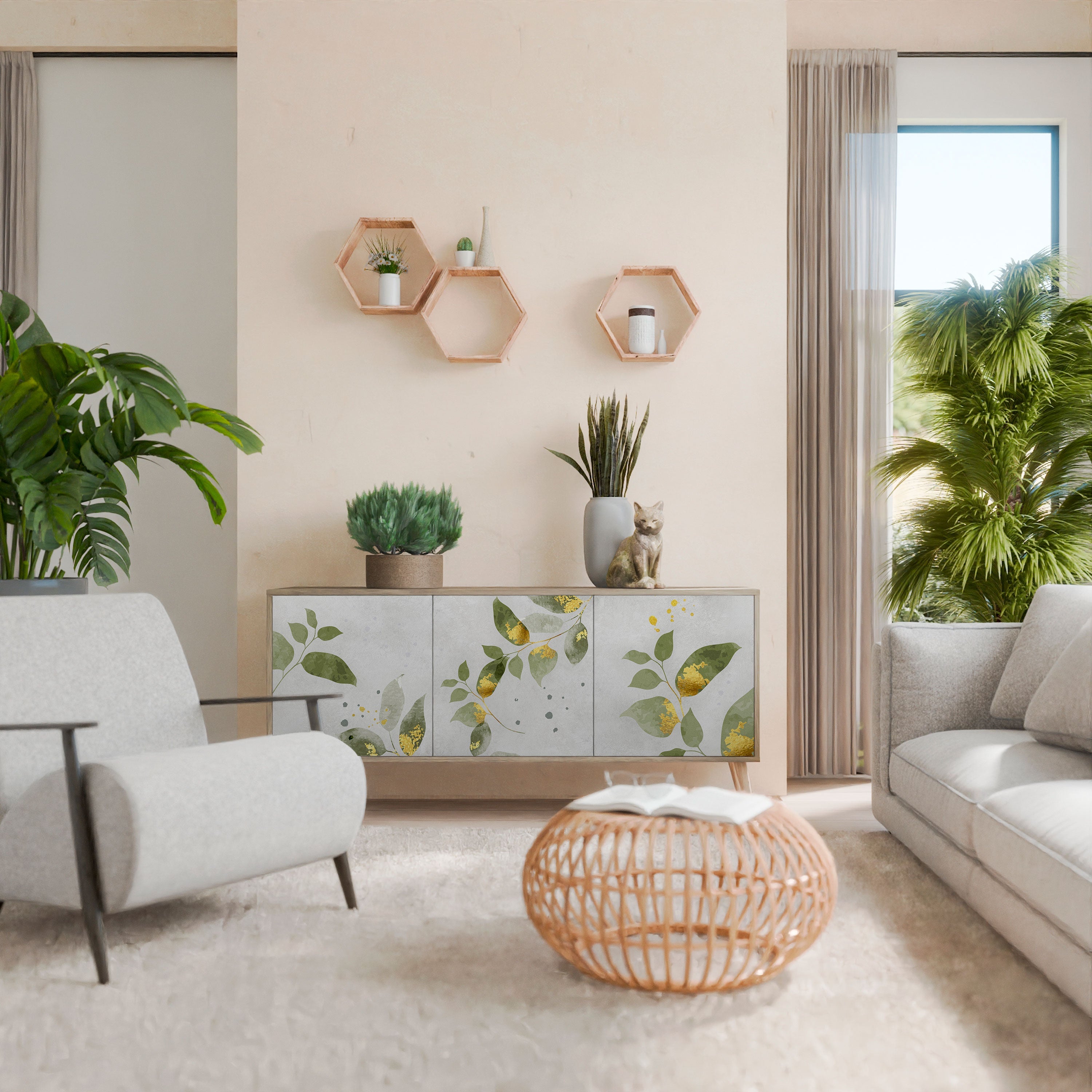 Buffet 3 portes ELEGANT BOTANICS effet chêne