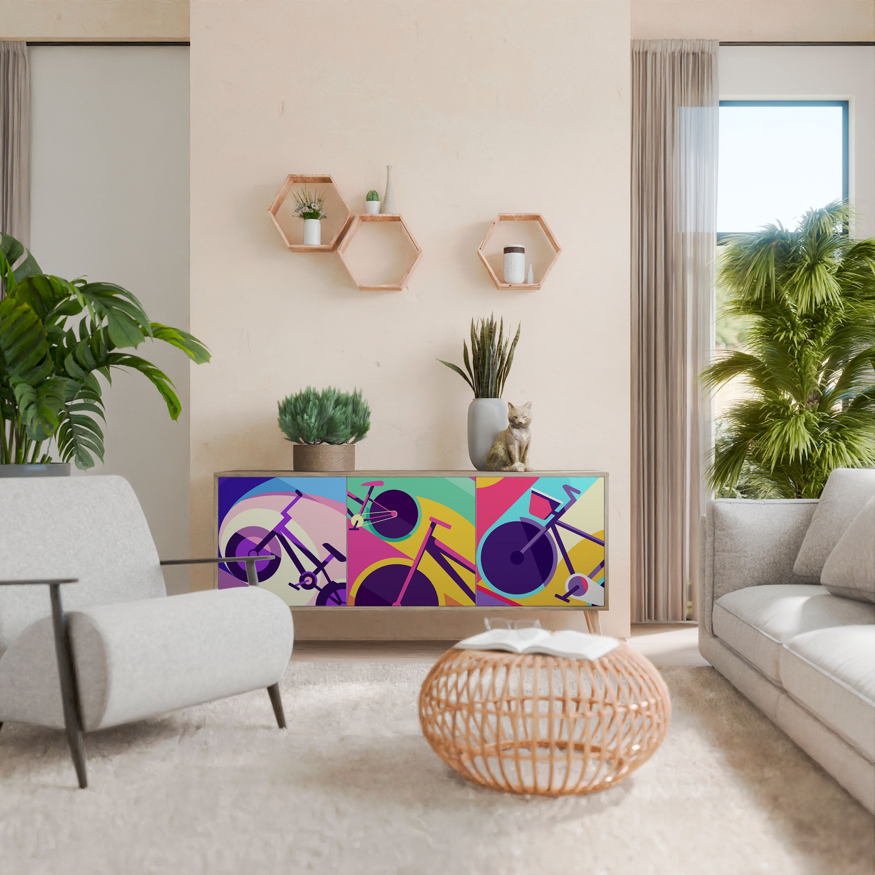 Buffet 3 portes BIKE DREAMS effet chêne