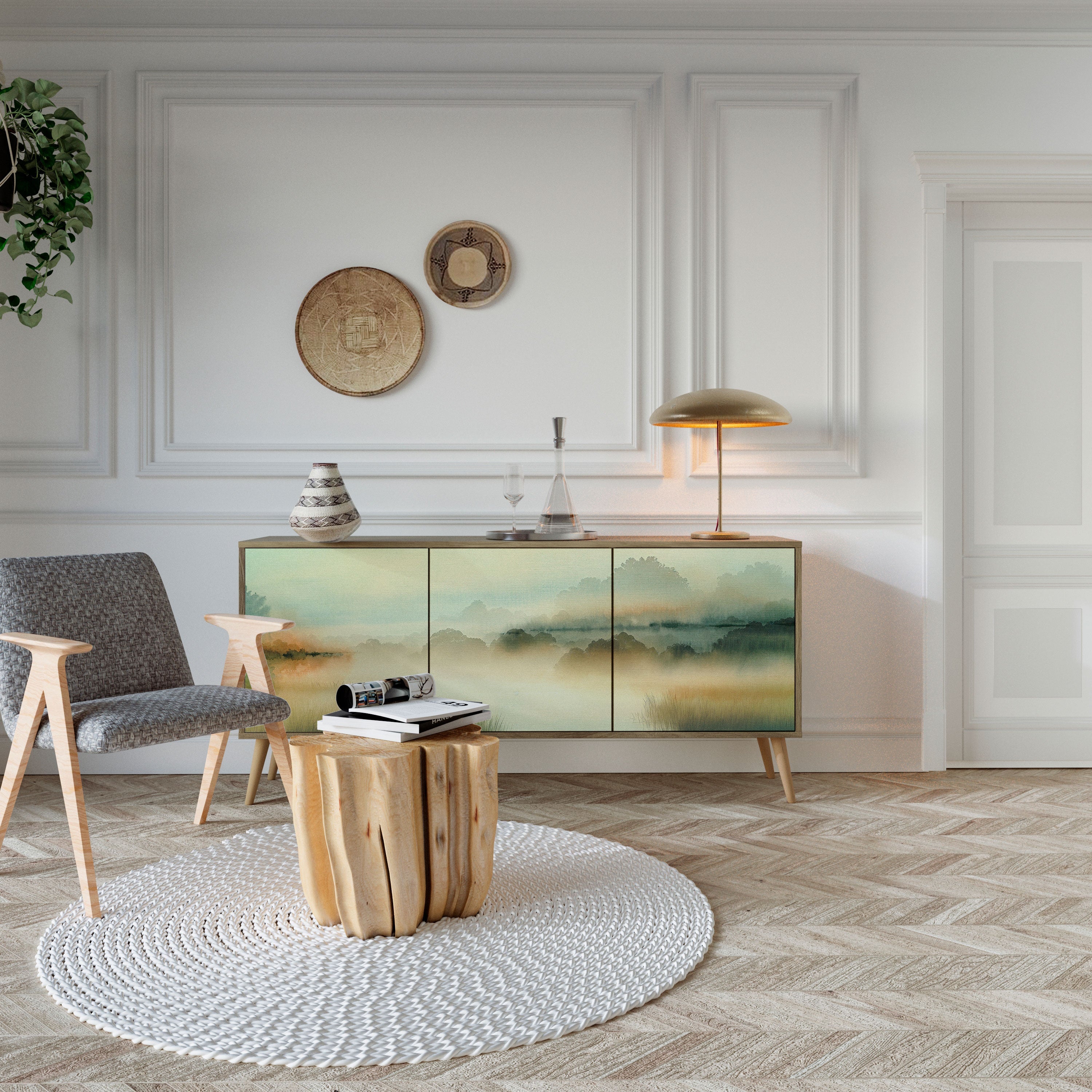 Buffet 3 portes MORNING BY THE LAKE effet chêne