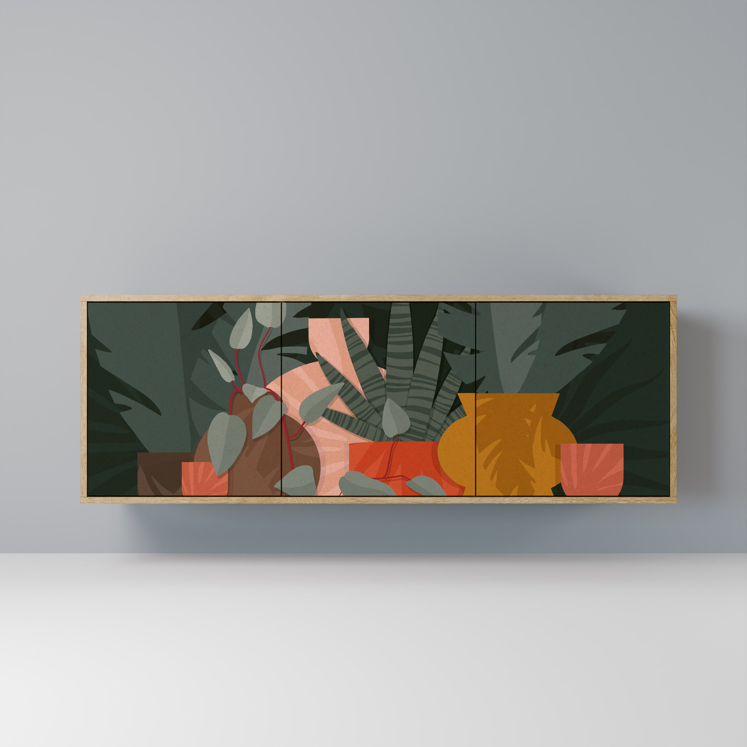 Buffet 3 portes effet chêne COMPOSITION TROPICALE