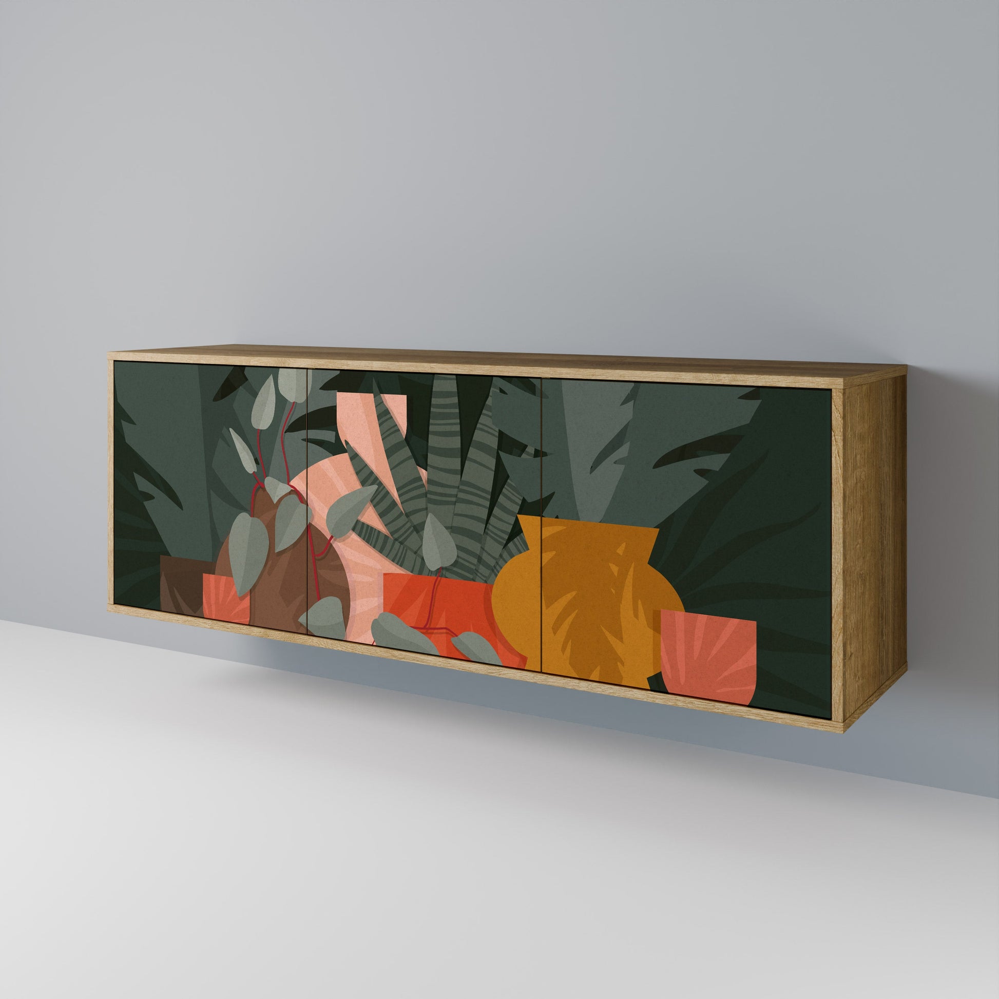 Buffet 3 portes effet chêne COMPOSITION TROPICALE