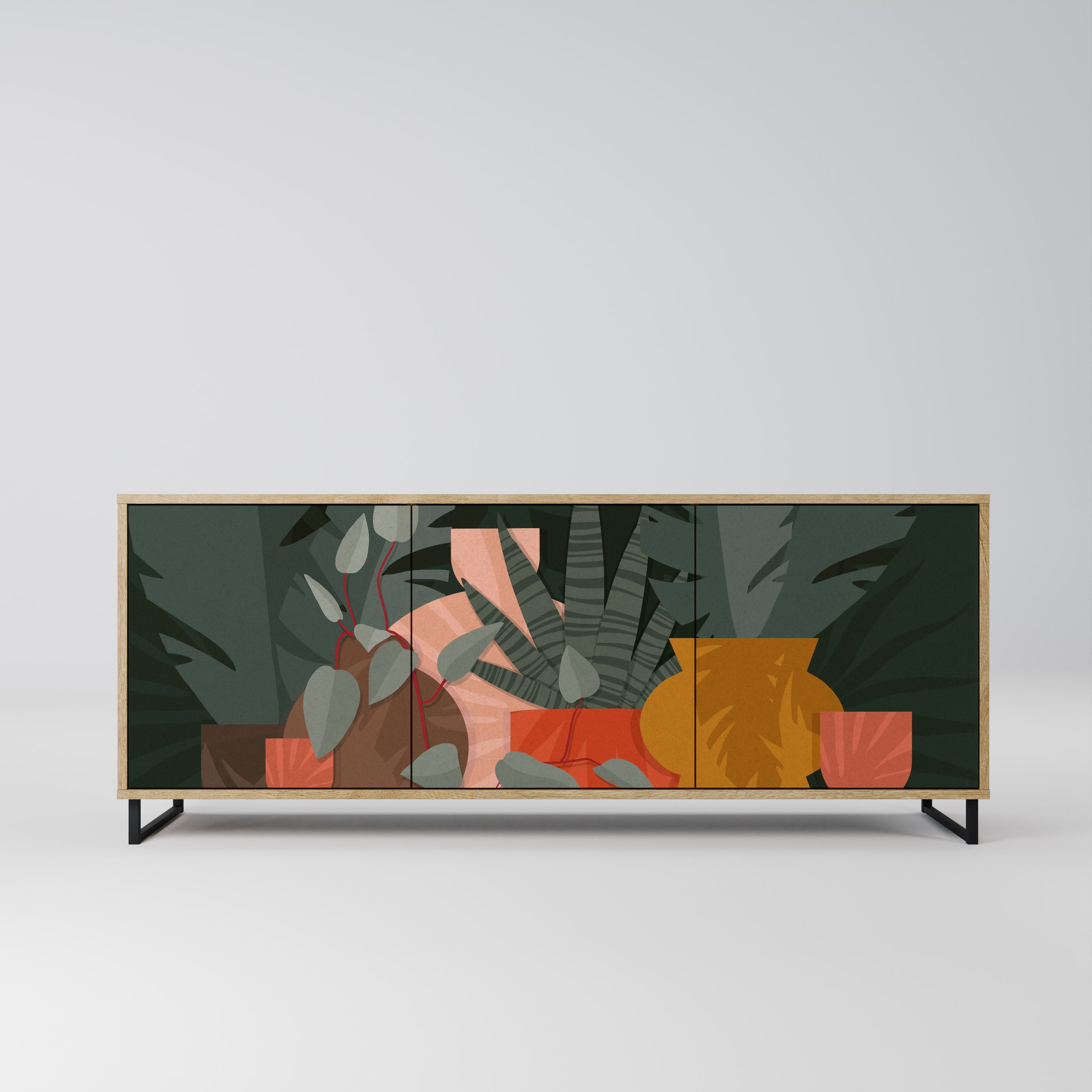 Buffet 3 portes effet chêne COMPOSITION TROPICALE