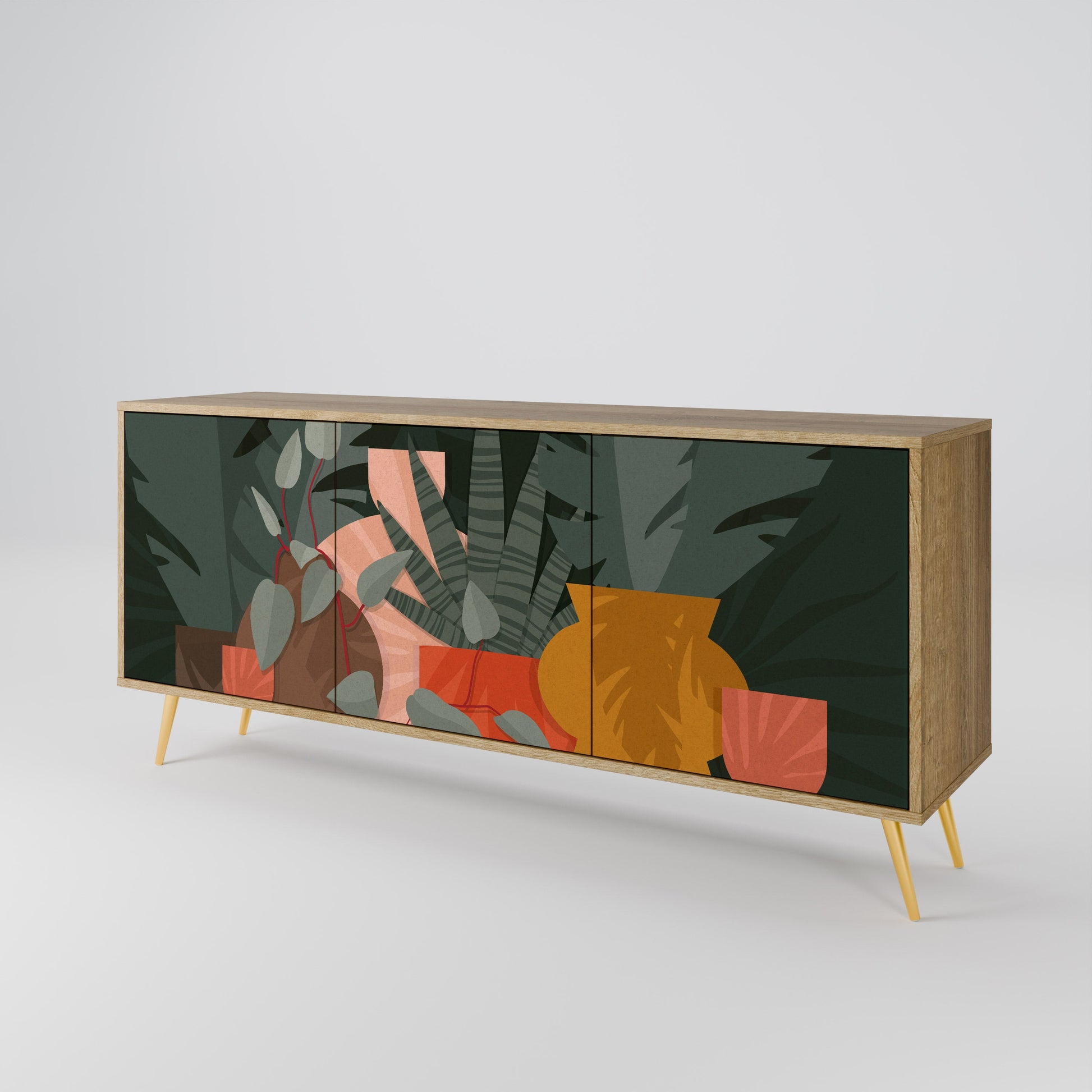 Buffet 3 portes effet chêne COMPOSITION TROPICALE