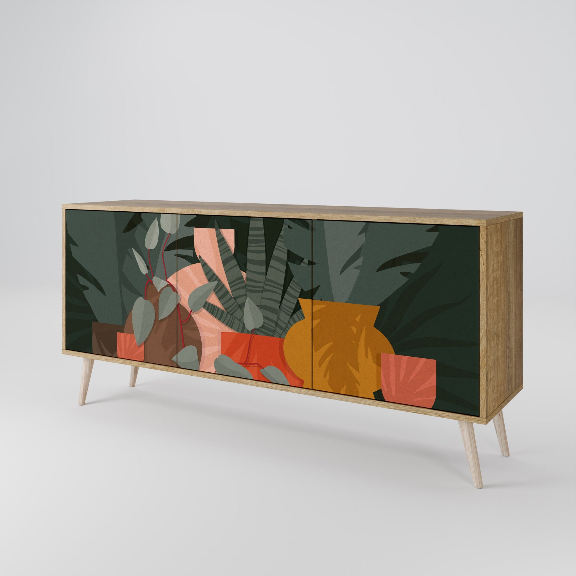 Buffet 3 portes effet chêne COMPOSITION TROPICALE