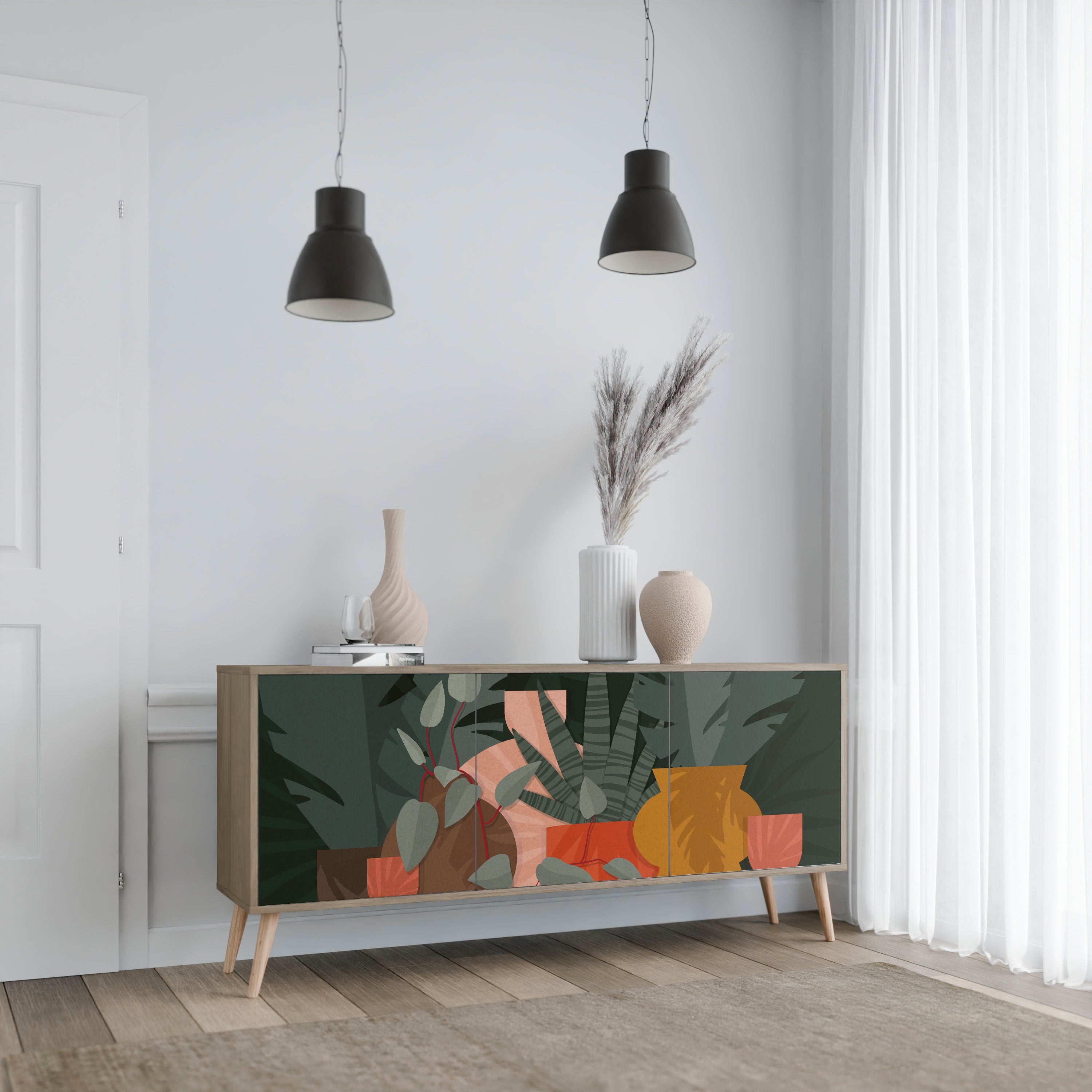 Buffet 3 portes effet chêne COMPOSITION TROPICALE