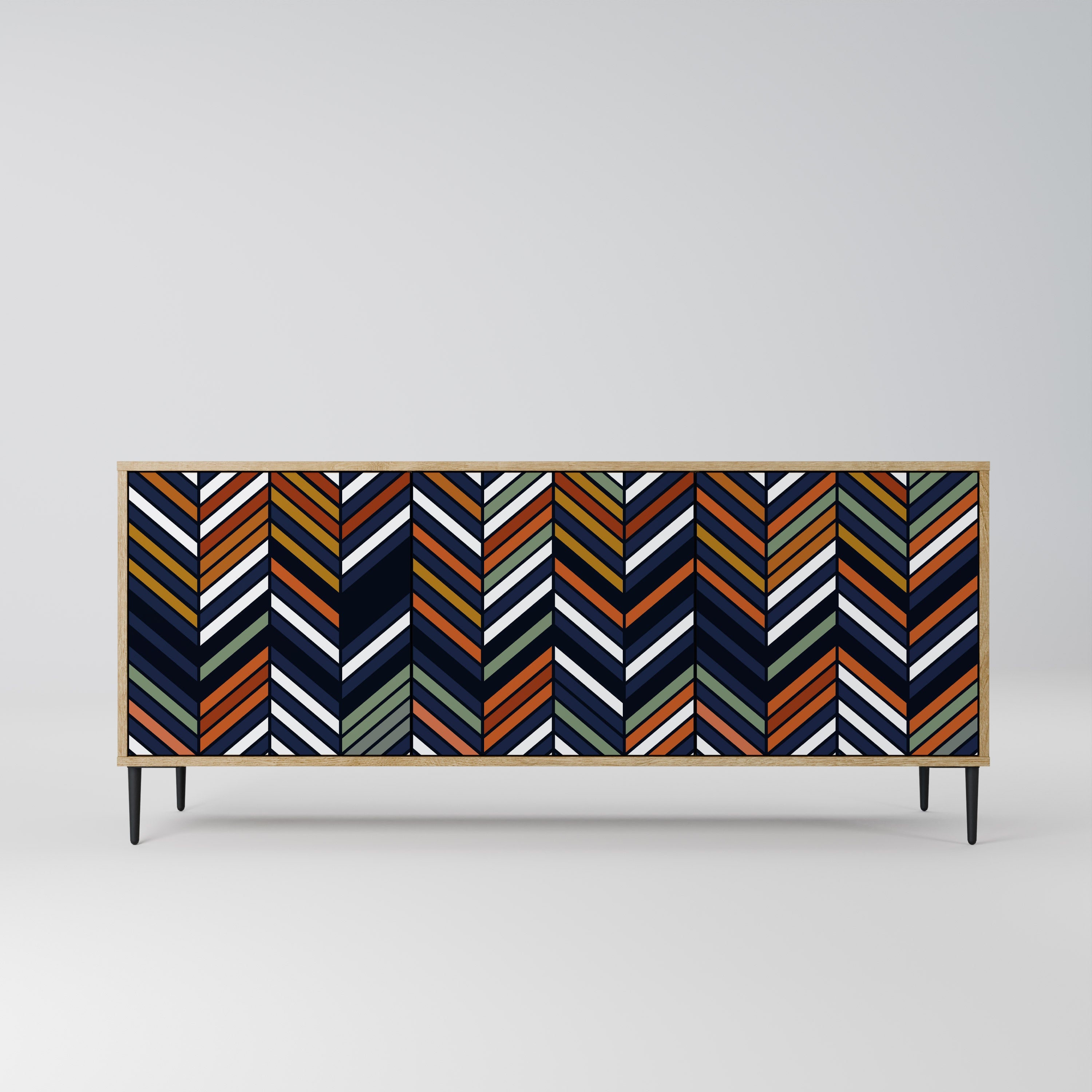 Buffet 3 portes PATCHWORK VIBRANT effet chêne