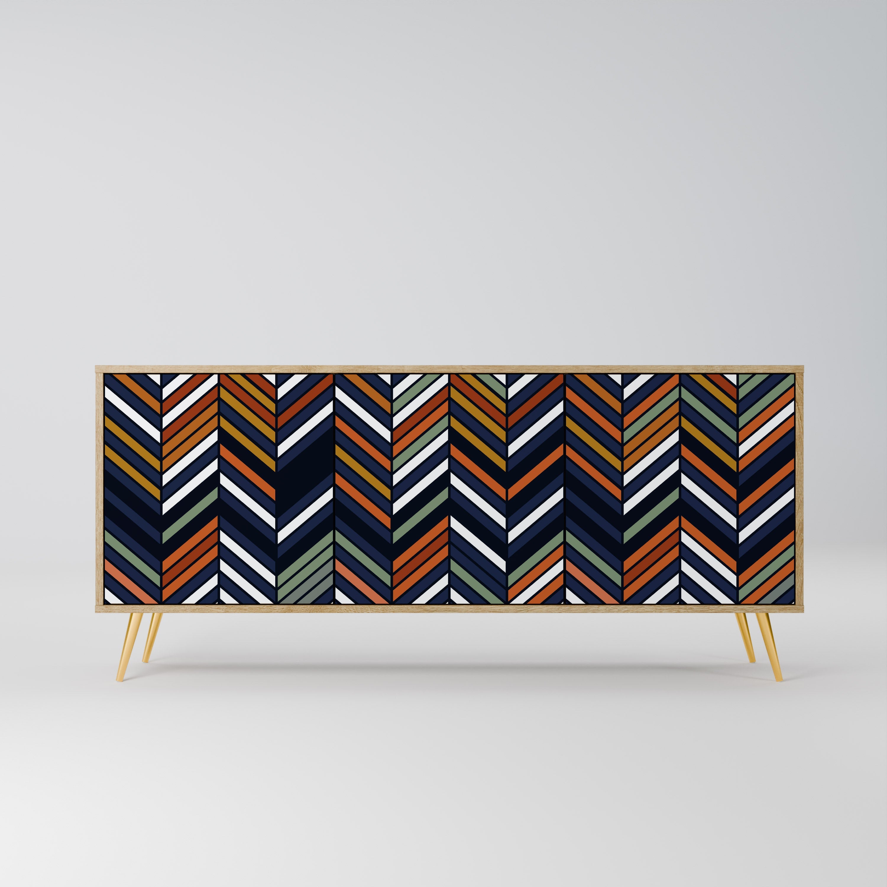 Buffet 3 portes PATCHWORK VIBRANT effet chêne