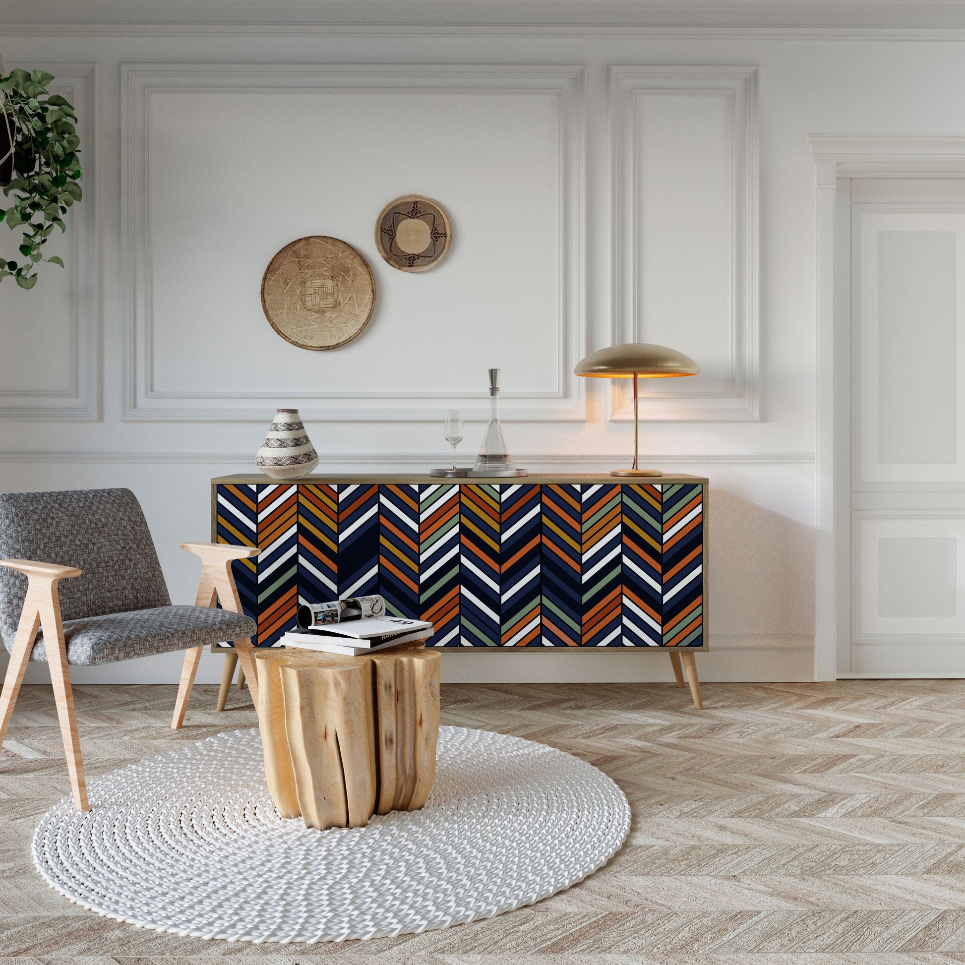 Buffet 3 portes PATCHWORK VIBRANT effet chêne