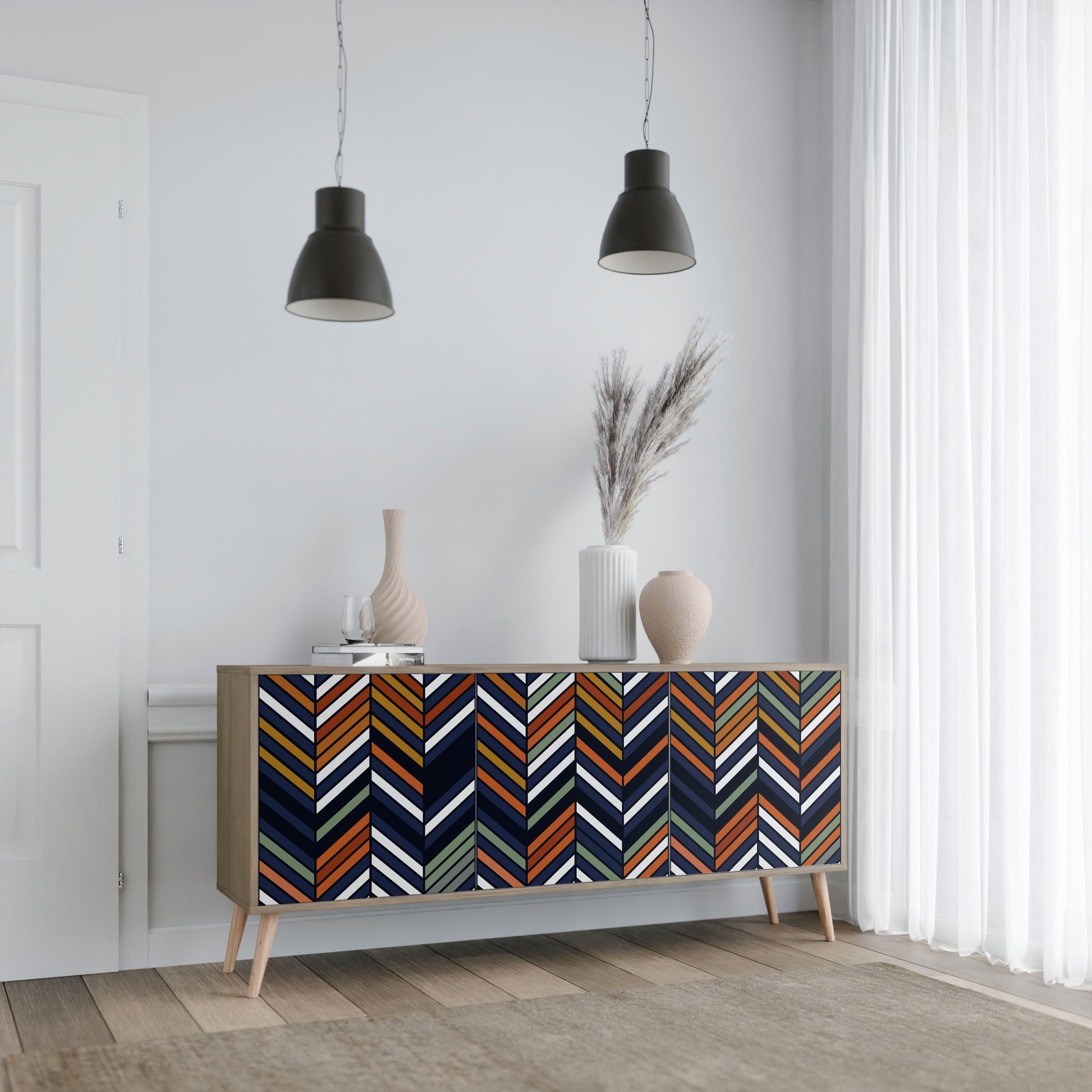 Buffet 3 portes PATCHWORK VIBRANT effet chêne