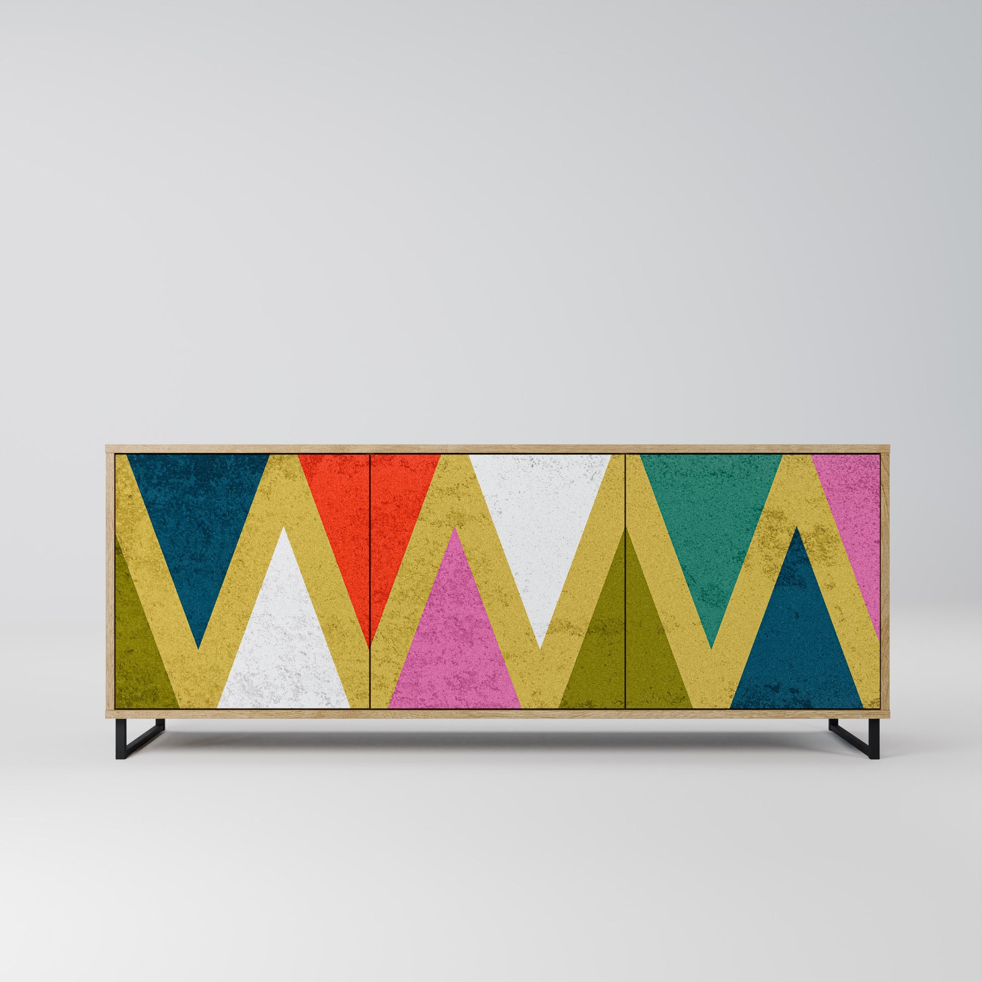 Buffet 3 portes TRIANGLES COLORÉS effet chêne