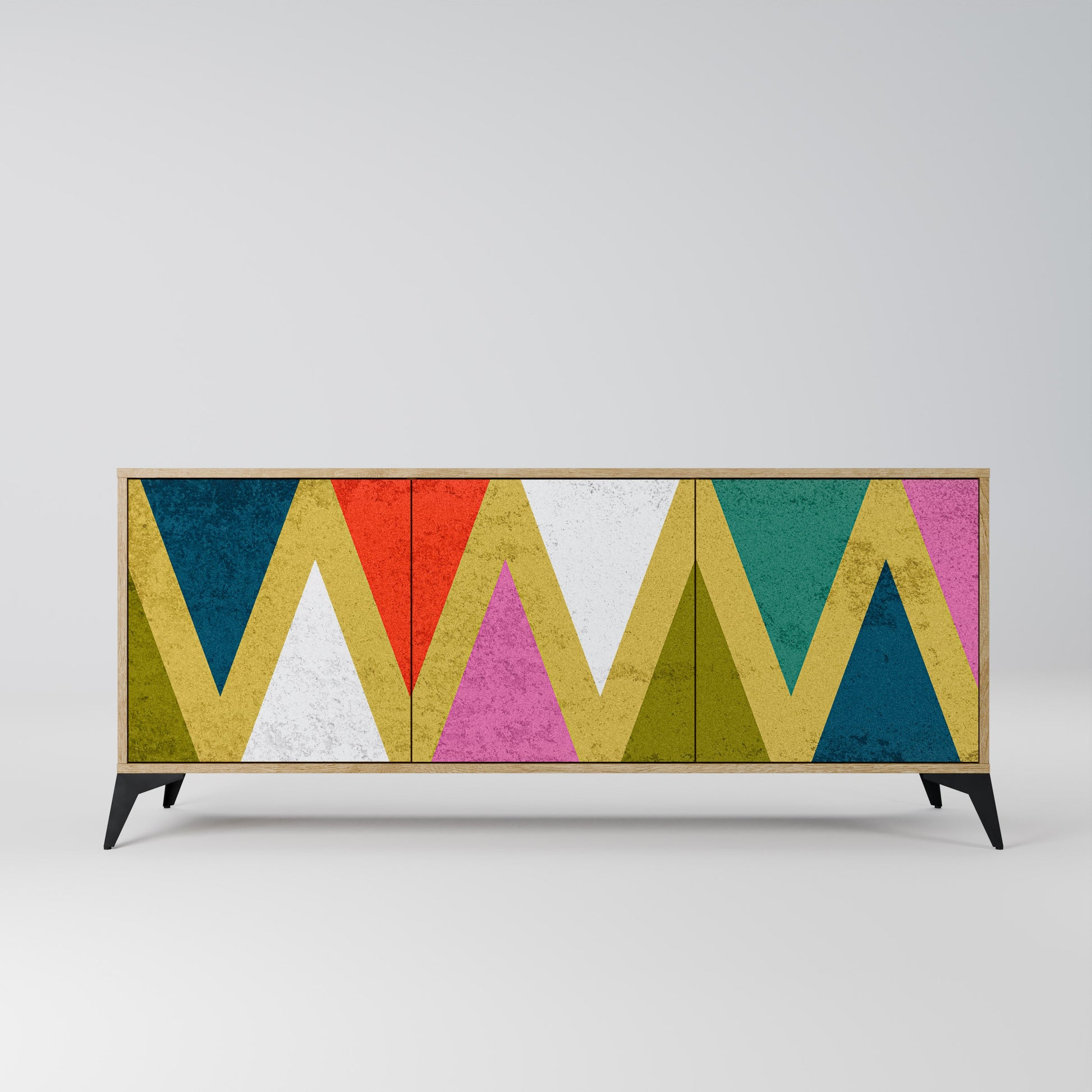 Buffet 3 portes TRIANGLES COLORÉS effet chêne