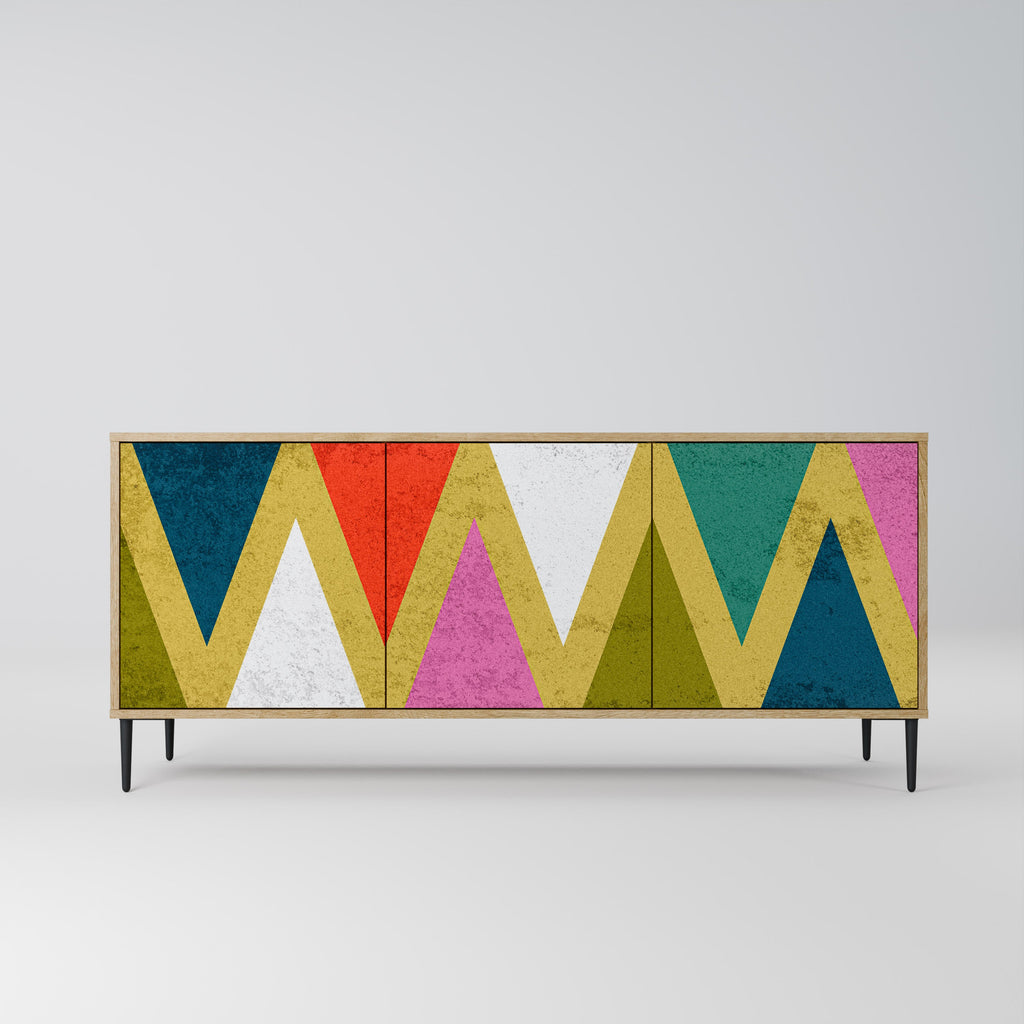 Buffet 3 portes TRIANGLES COLORÉS effet chêne