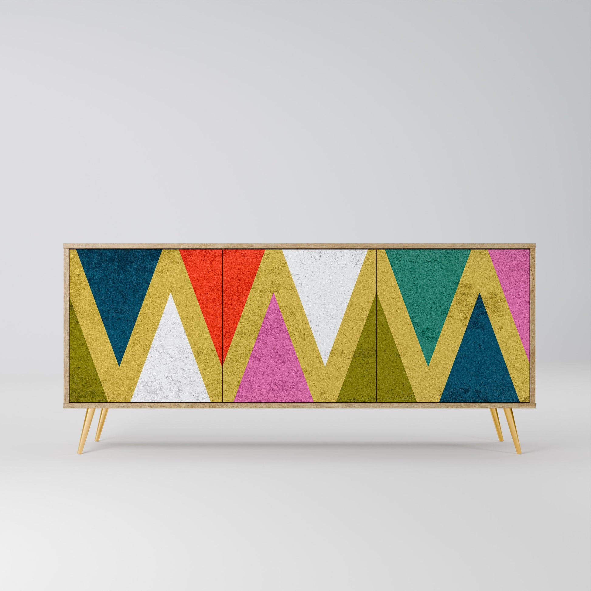 Buffet 3 portes TRIANGLES COLORÉS effet chêne