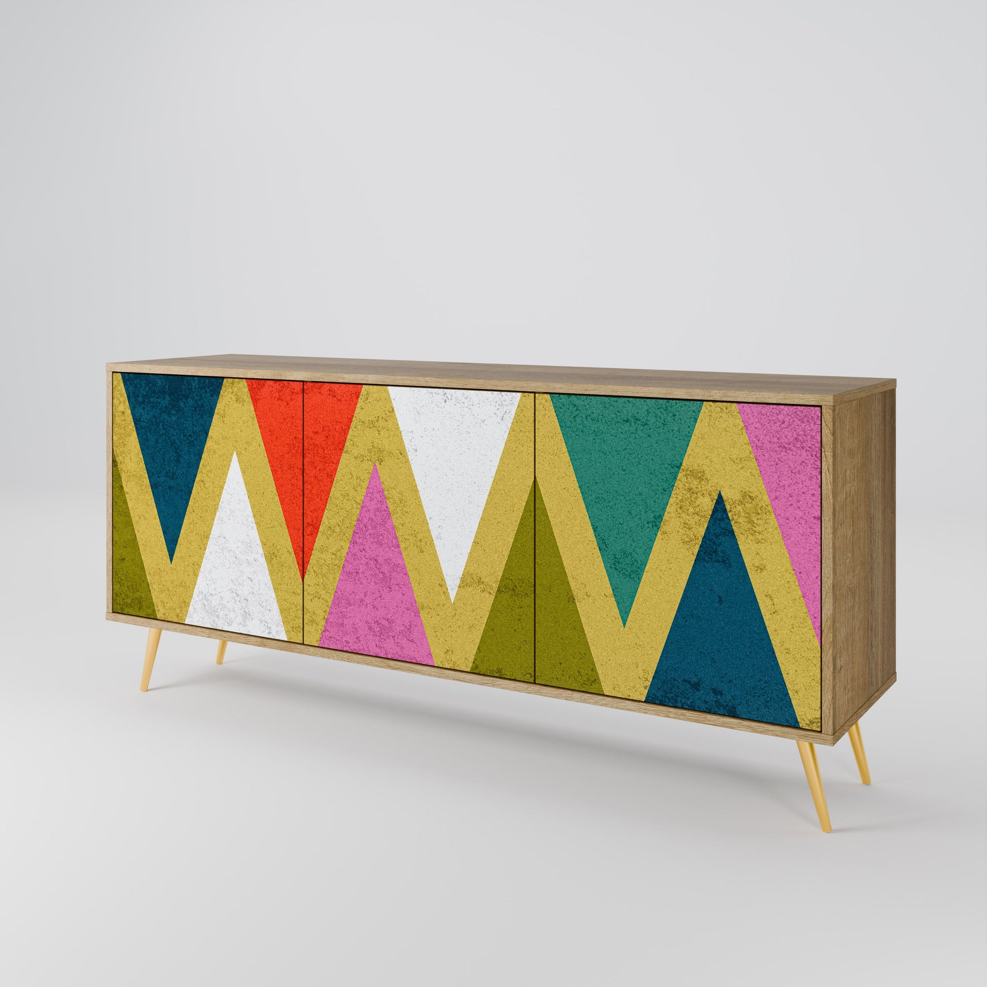 Buffet 3 portes TRIANGLES COLORÉS effet chêne