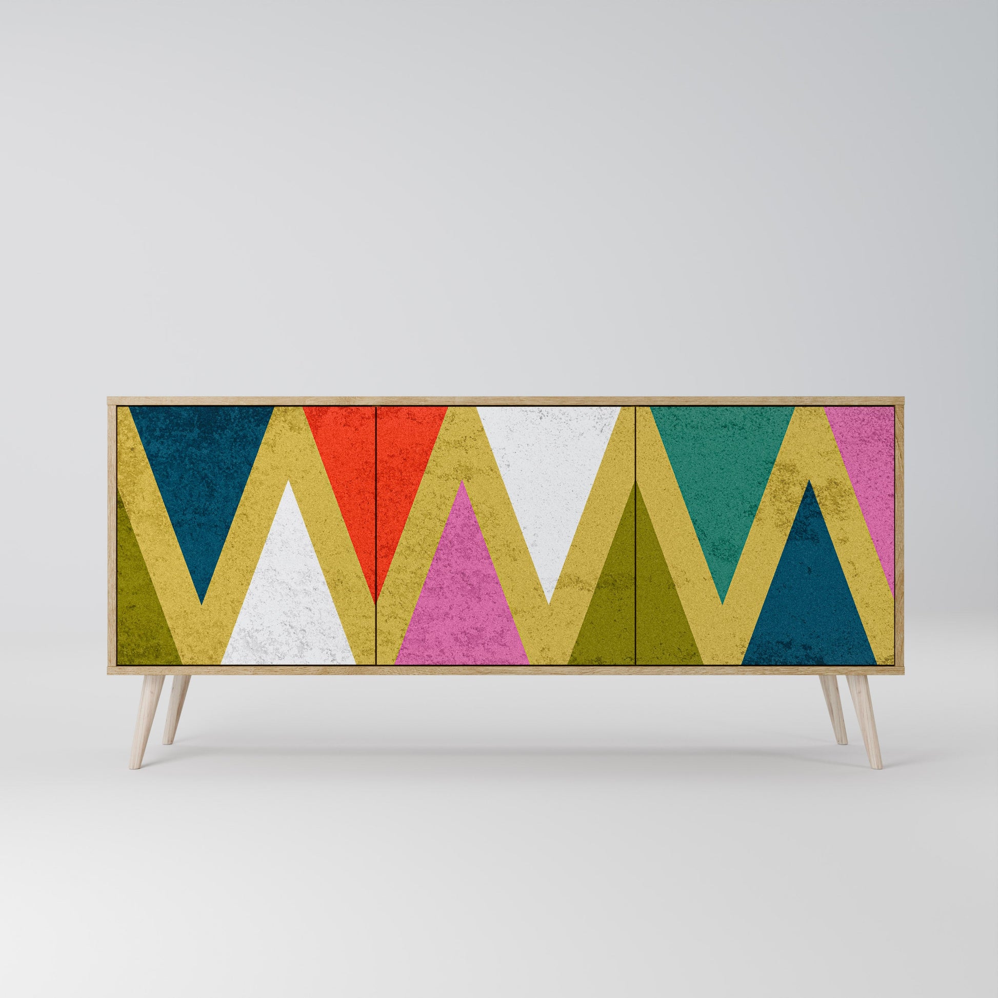 Buffet 3 portes TRIANGLES COLORÉS effet chêne
