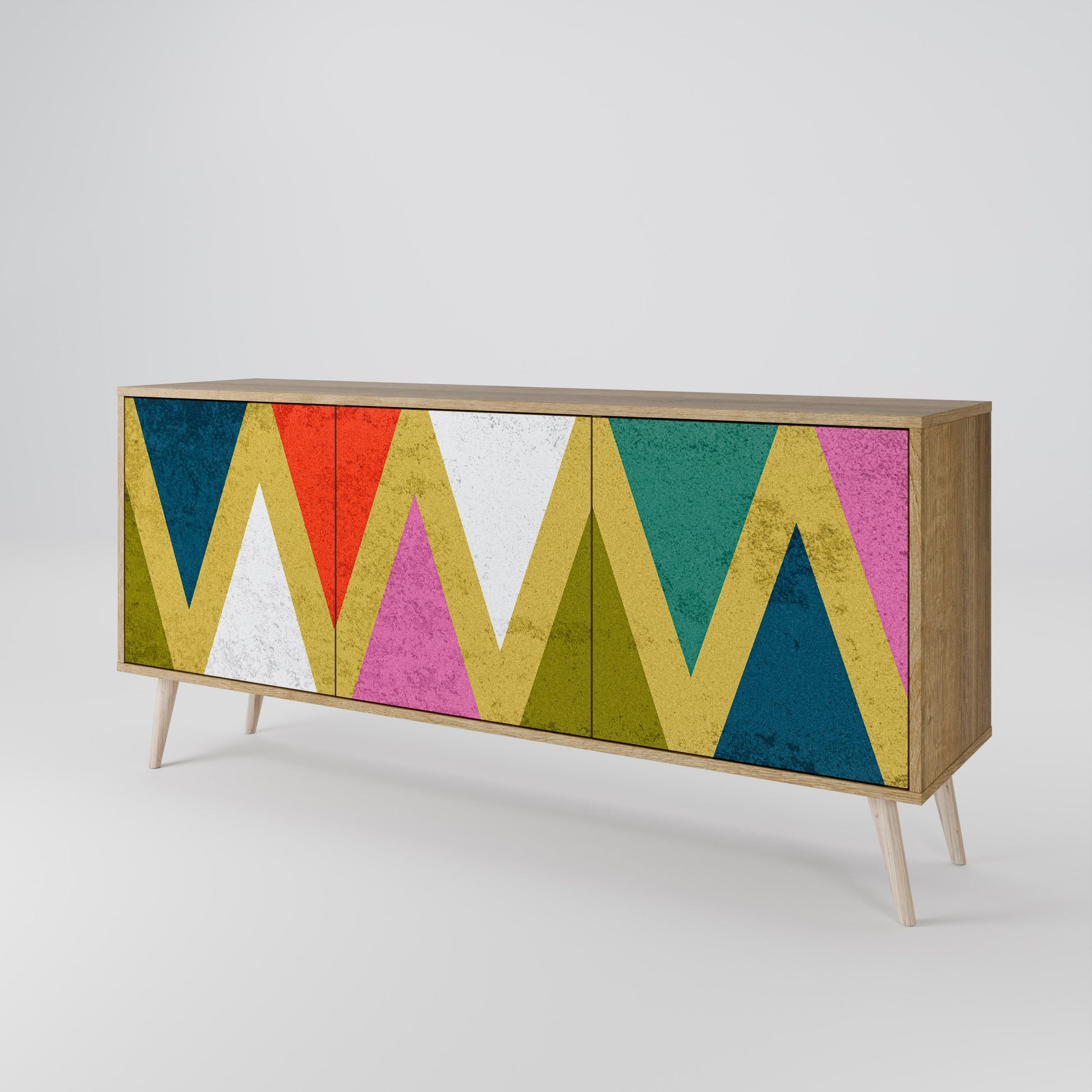 Buffet 3 portes TRIANGLES COLORÉS effet chêne