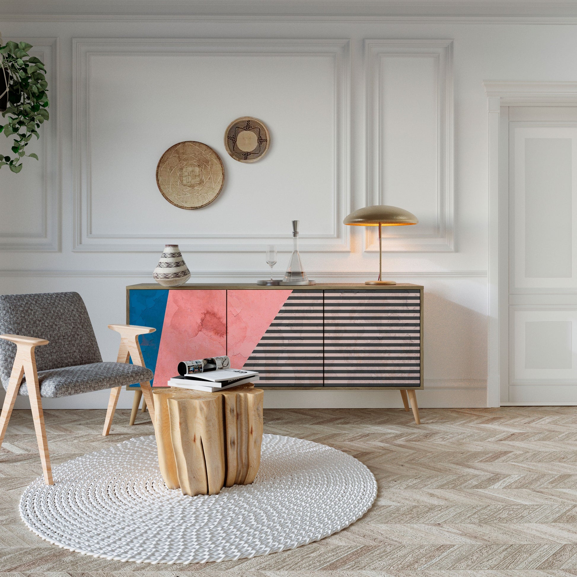Buffet 3 portes effet chêne GLAMOROUS STRIPE