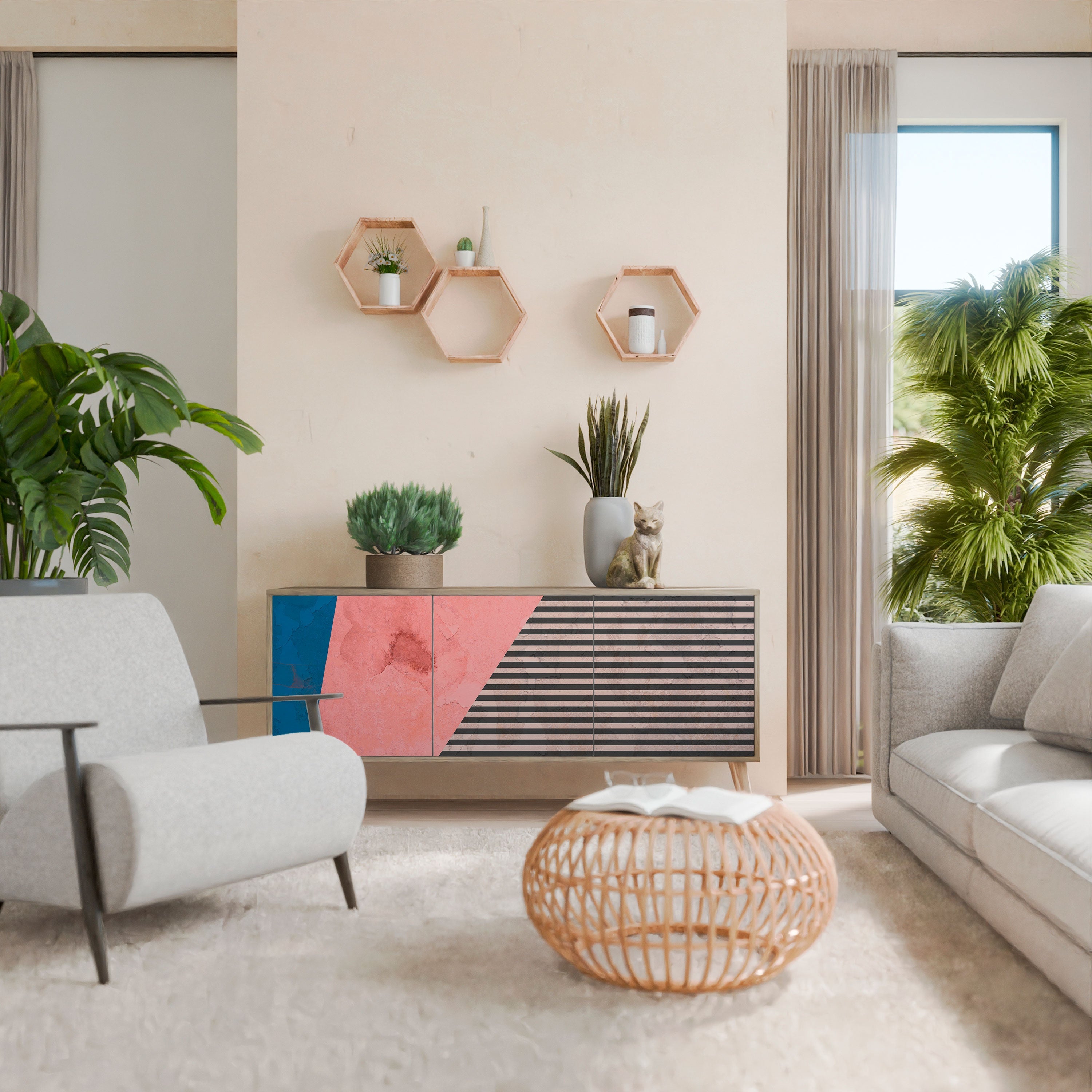 Buffet 3 portes effet chêne GLAMOROUS STRIPE