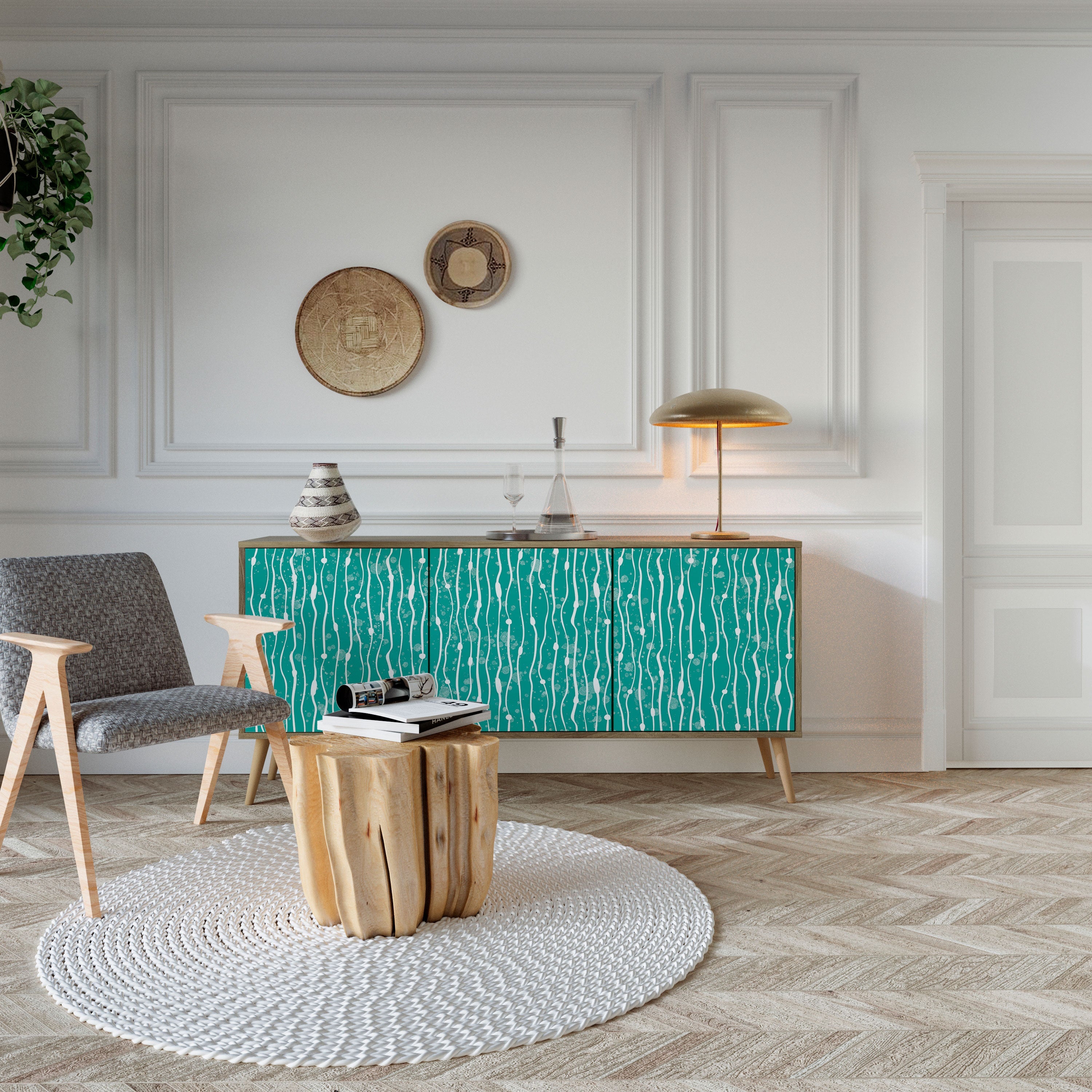 Buffet 3 portes TURQUOISE RAIN effet chêne