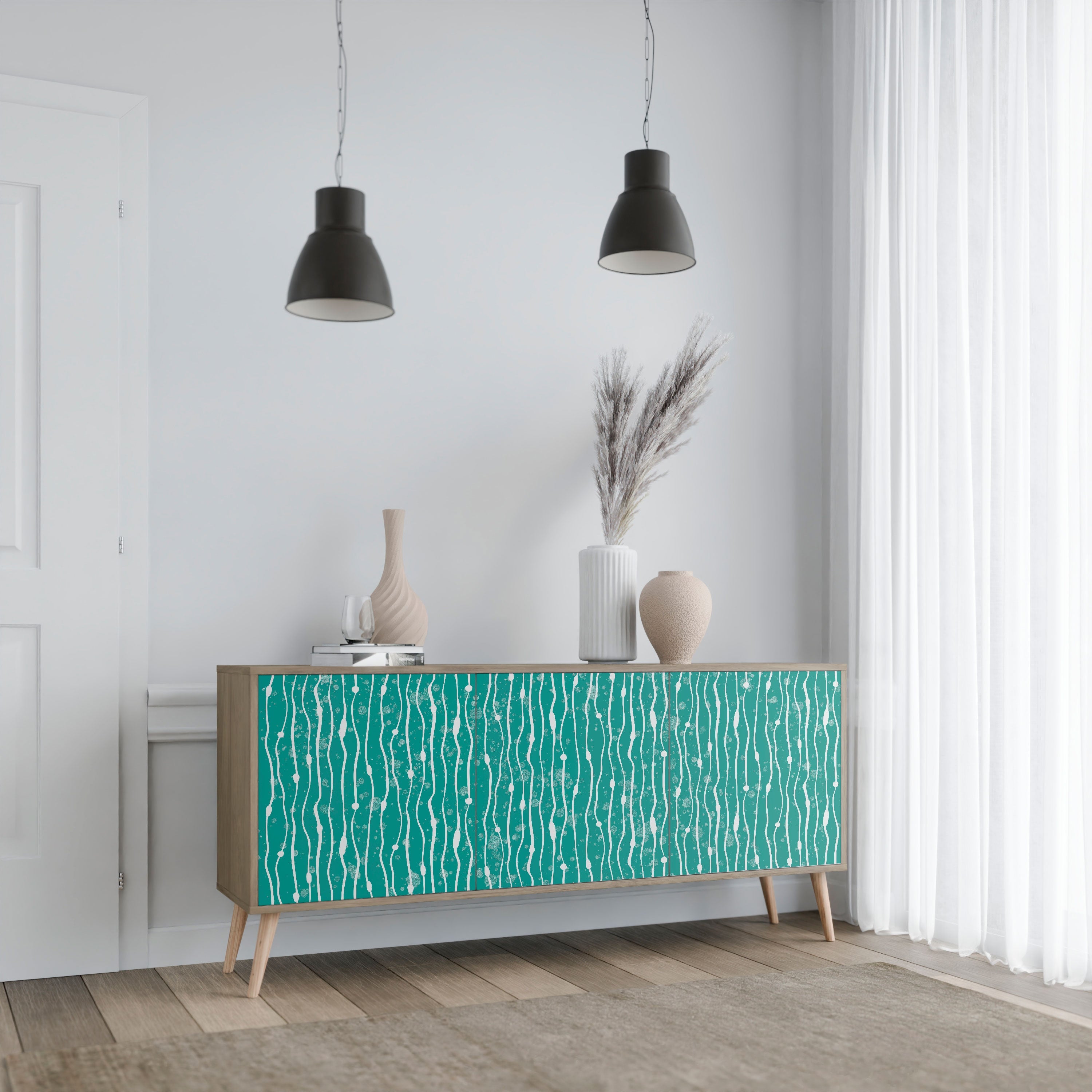 Buffet 3 portes TURQUOISE RAIN effet chêne