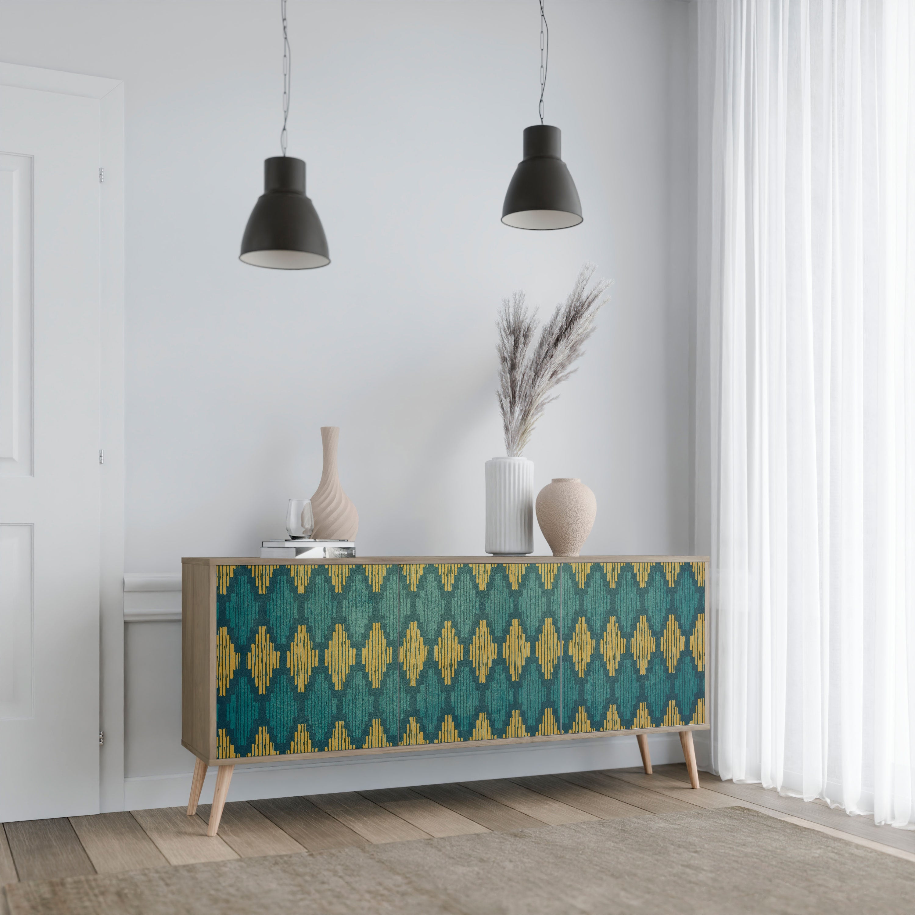 Buffet 3 portes POLYGONS effet chêne