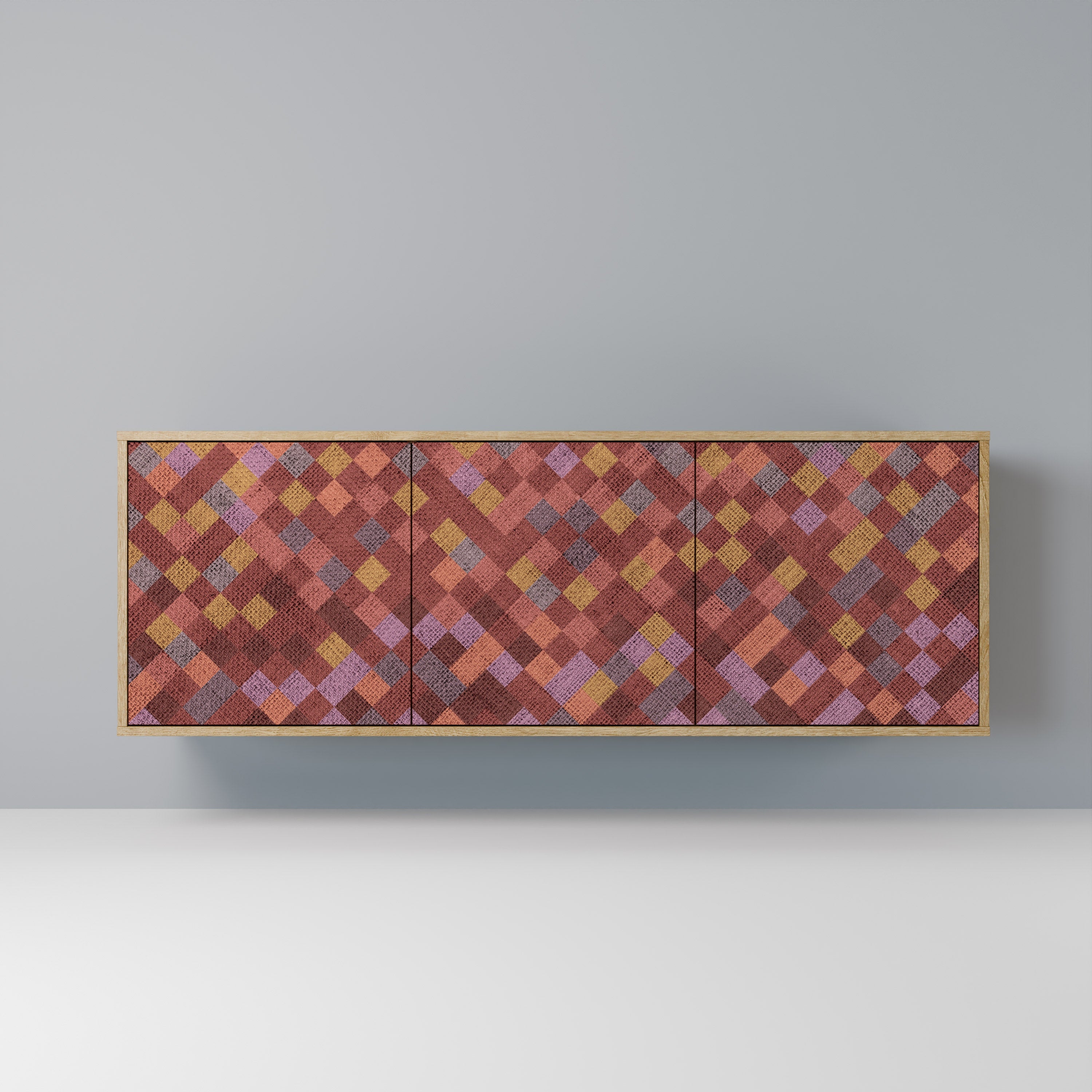 Buffet 3 portes PAINTED SQUARES effet chêne