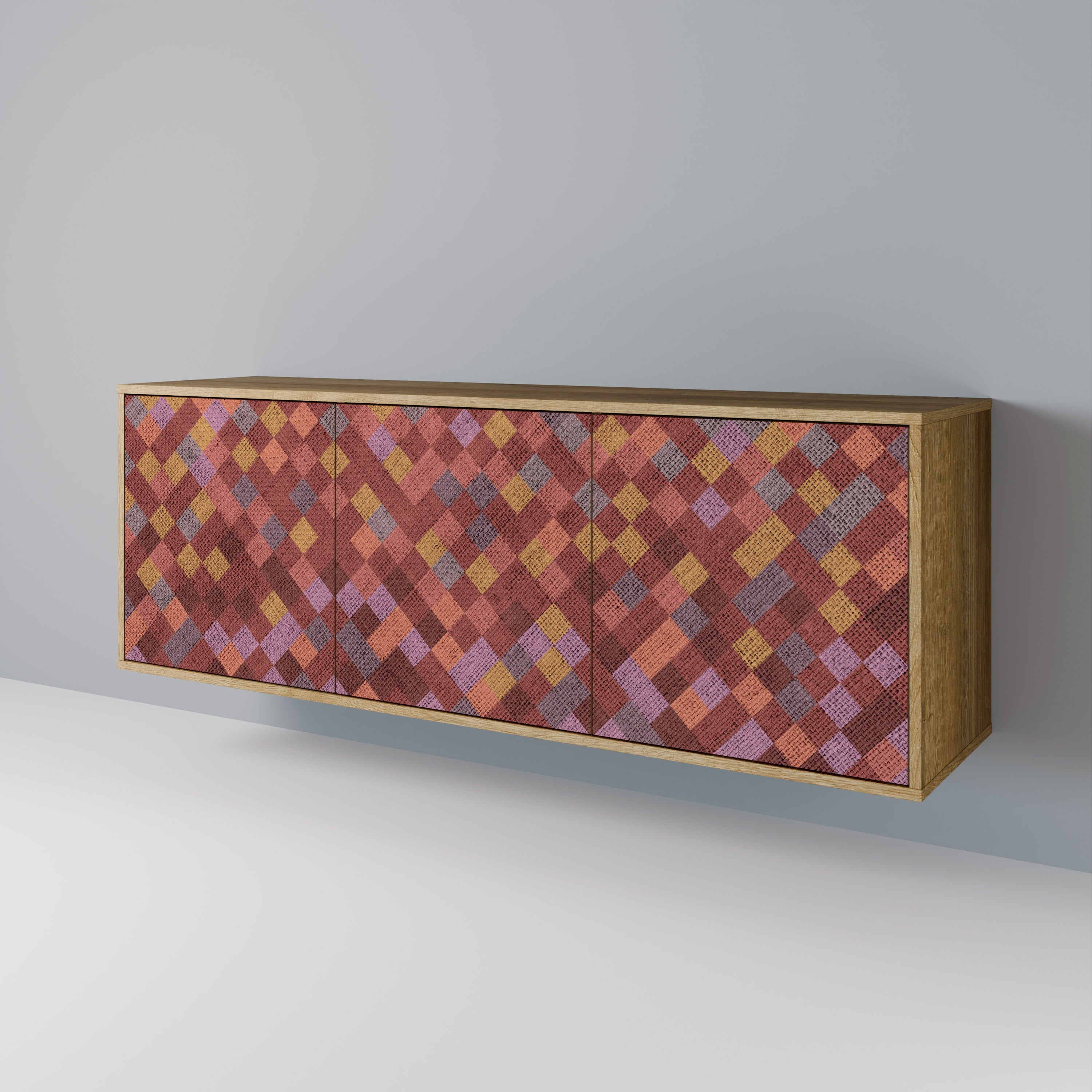 Buffet 3 portes PAINTED SQUARES effet chêne