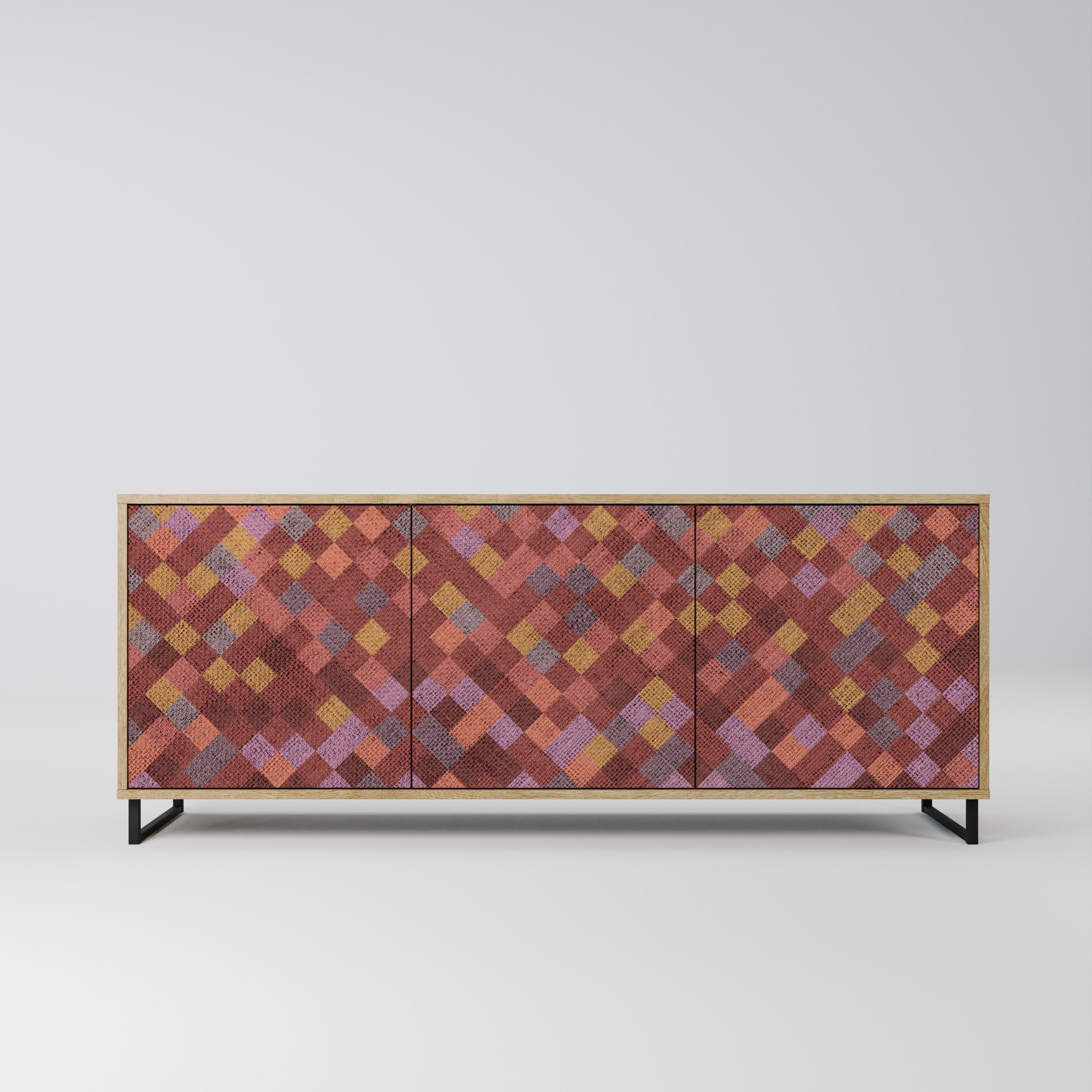 Buffet 3 portes PAINTED SQUARES effet chêne