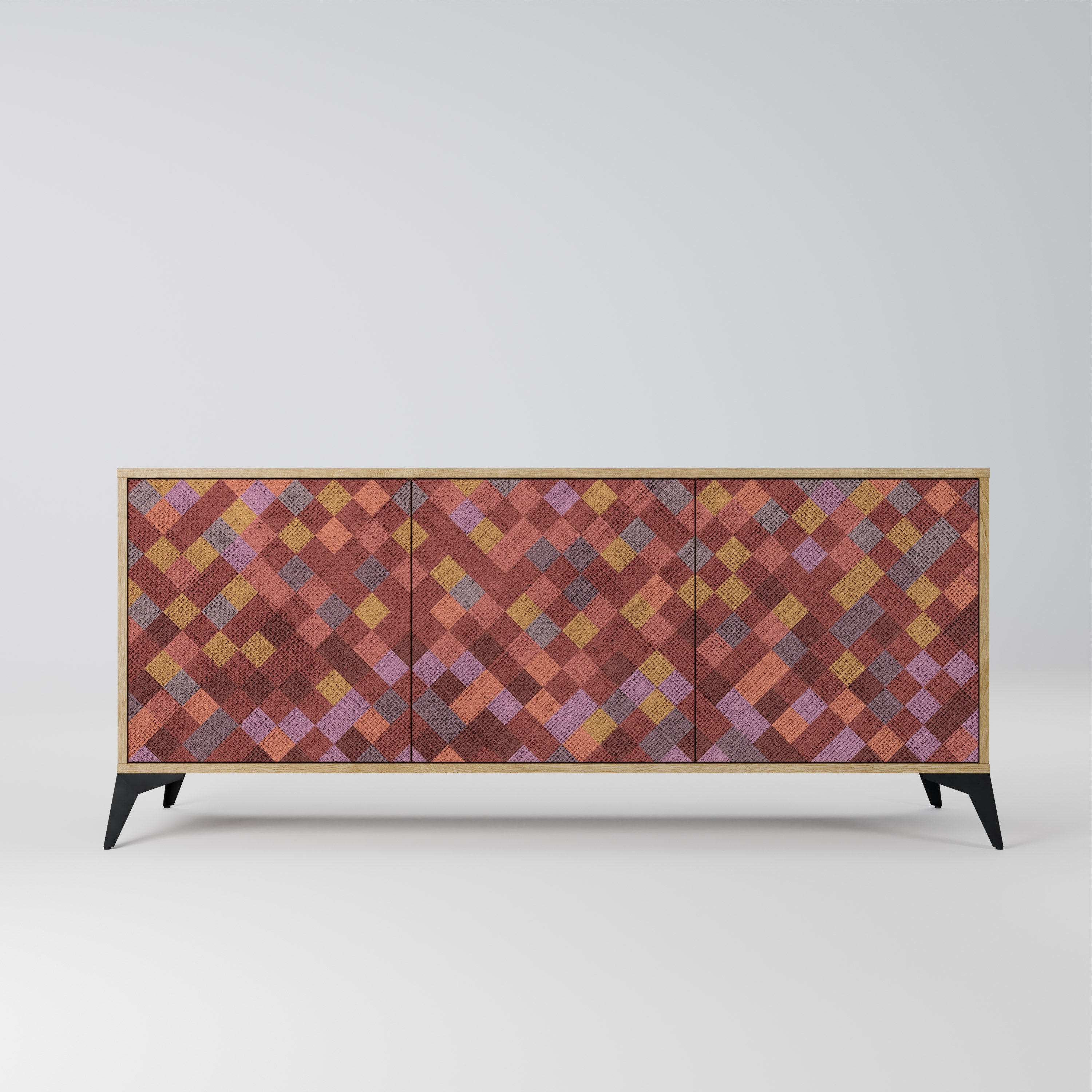 Buffet 3 portes PAINTED SQUARES effet chêne