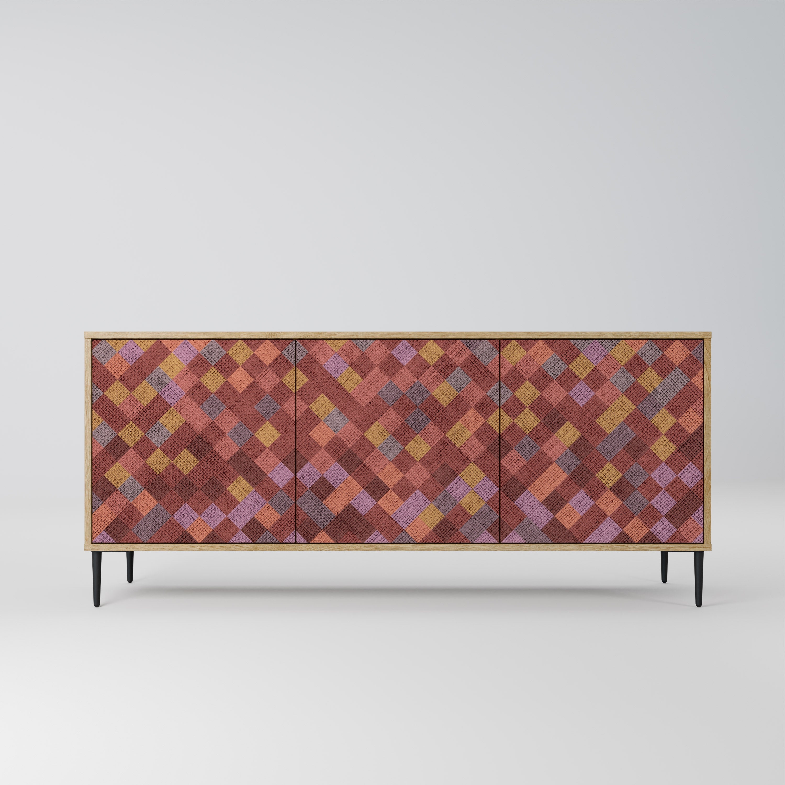 Buffet 3 portes PAINTED SQUARES effet chêne