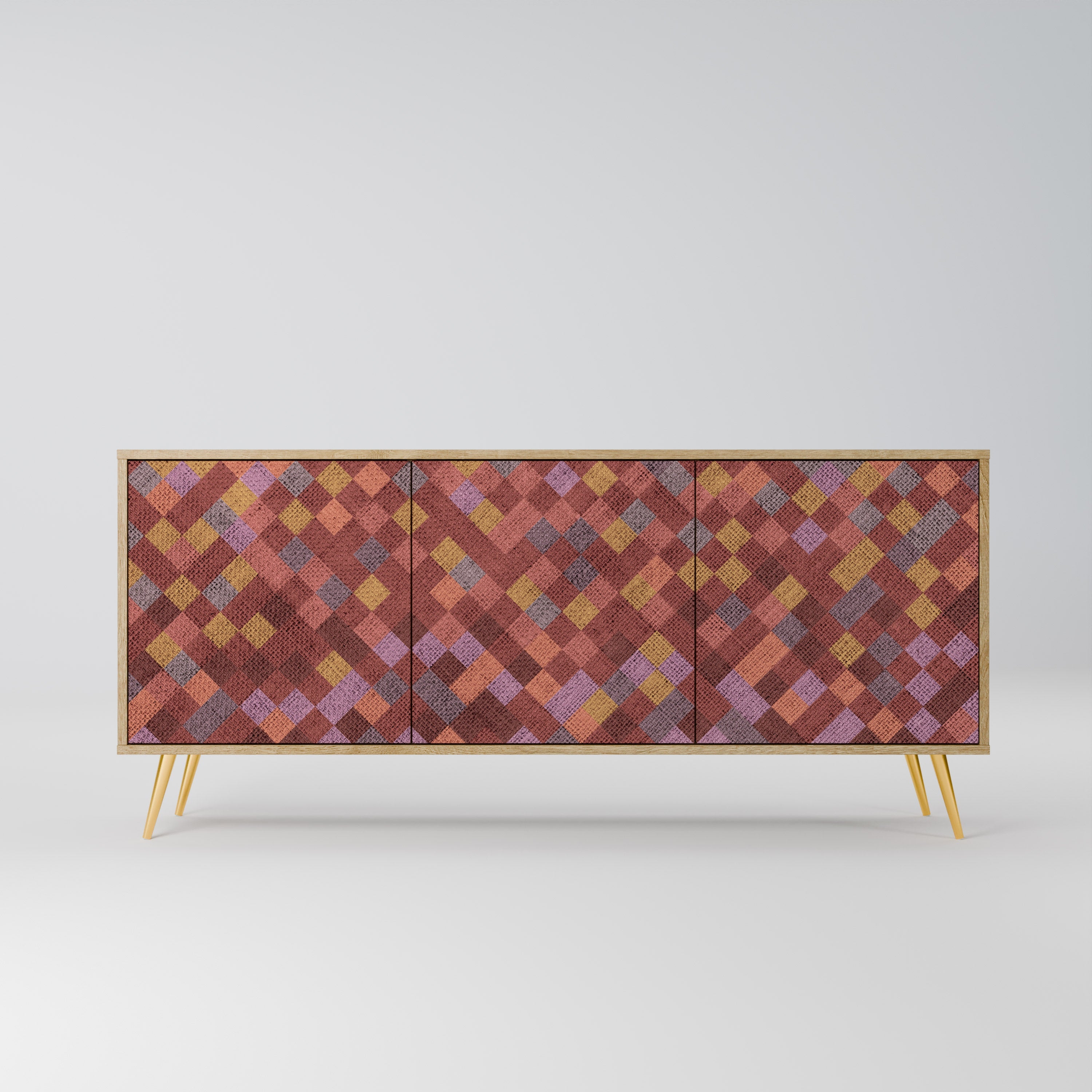 Buffet 3 portes PAINTED SQUARES effet chêne