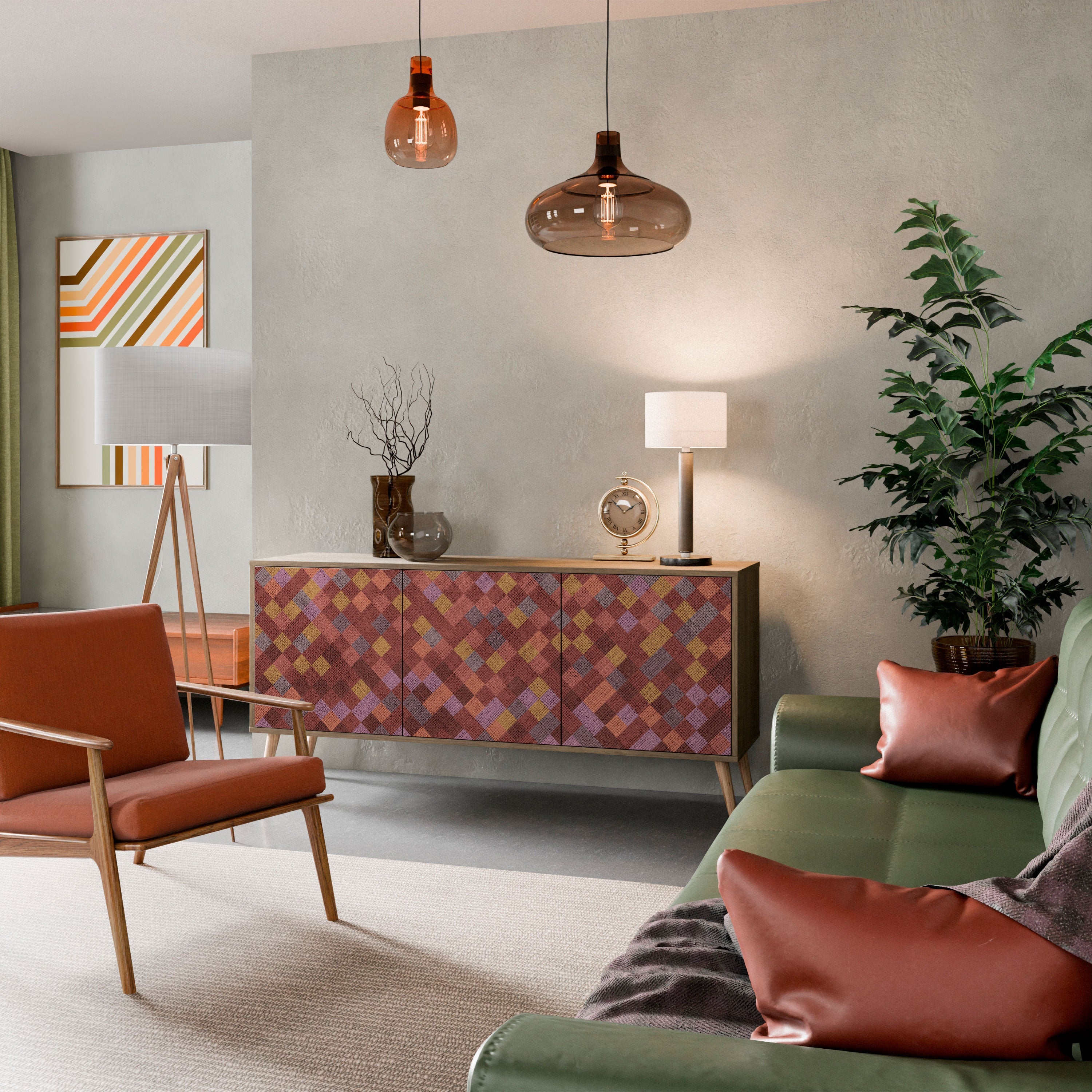 Buffet 3 portes PAINTED SQUARES effet chêne