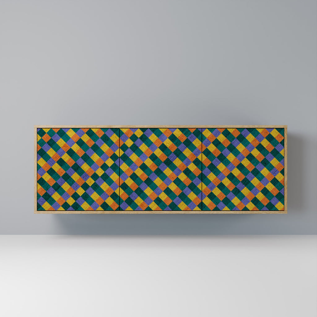 PAINTED SQUARES MIX 3-Door Sideboard in Oak Effect