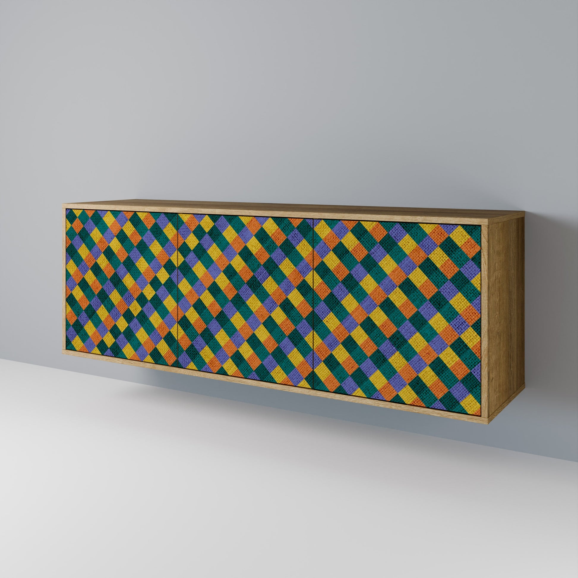 Buffet 3 portes effet chêne PAINTED SQUARES MIX