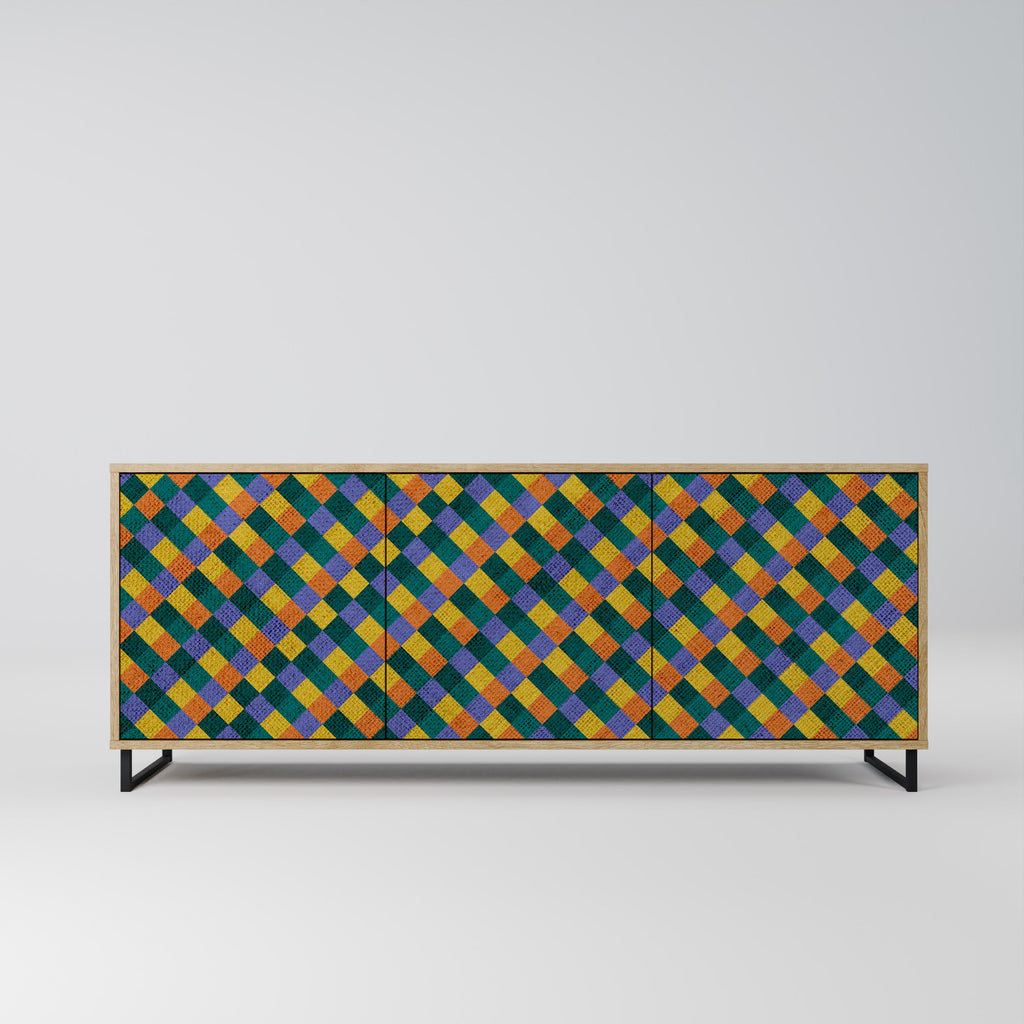 PAINTED SQUARES MIX 3-Door Sideboard in Oak Effect