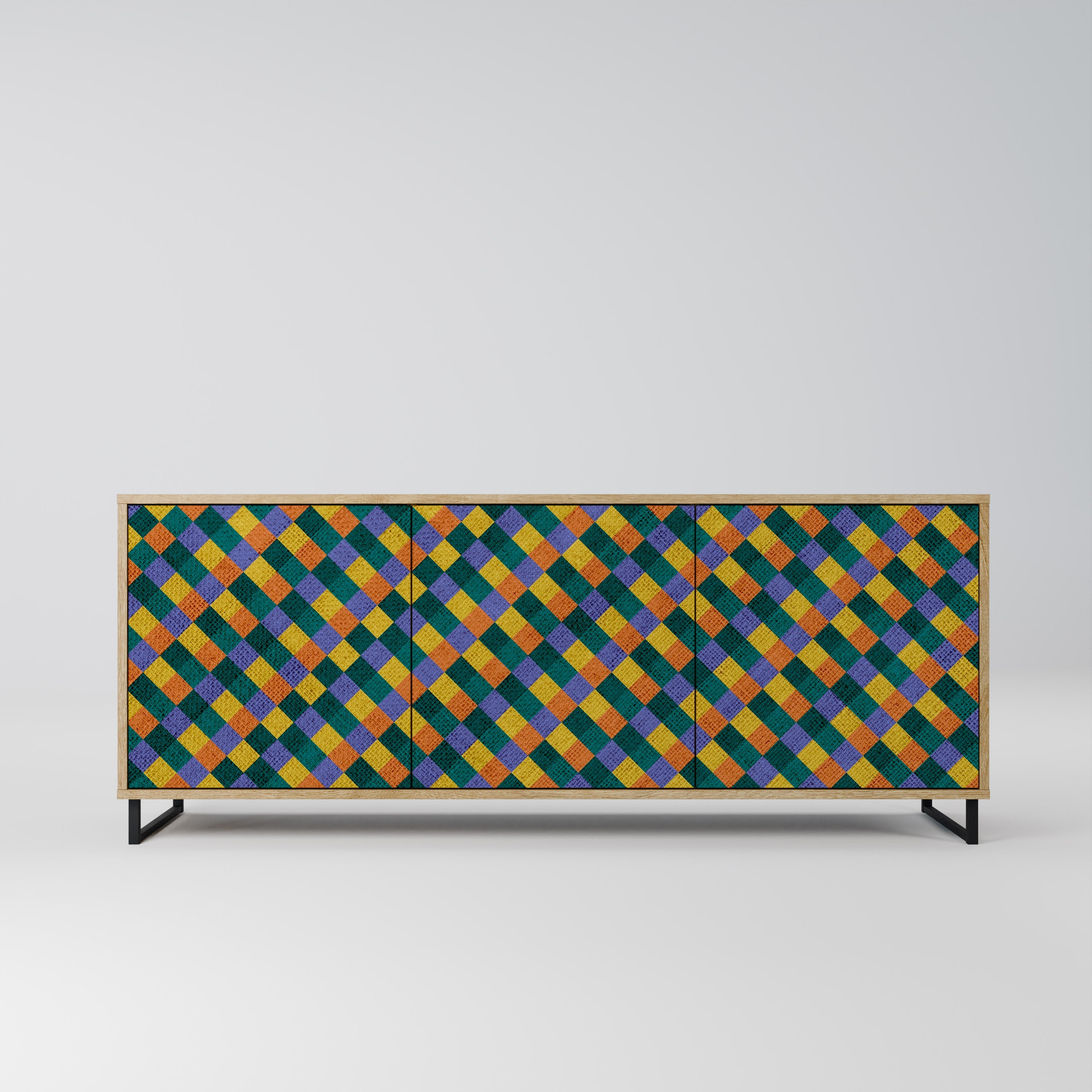 Buffet 3 portes effet chêne PAINTED SQUARES MIX