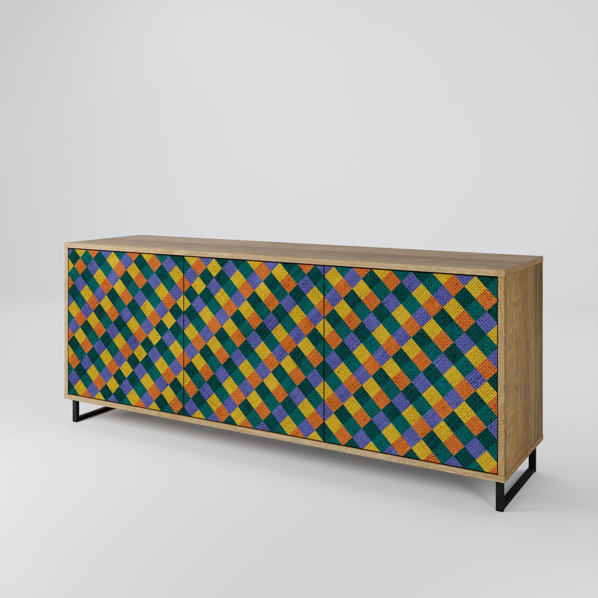 Buffet 3 portes effet chêne PAINTED SQUARES MIX