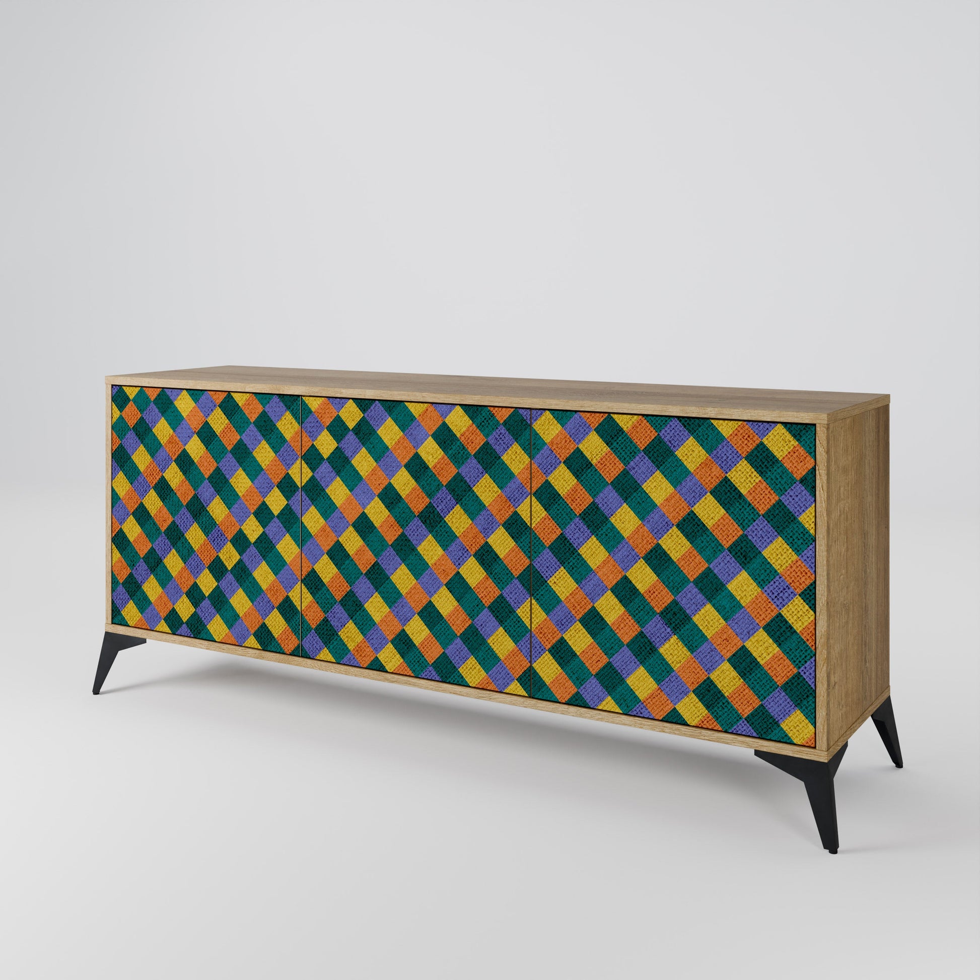 Buffet 3 portes effet chêne PAINTED SQUARES MIX