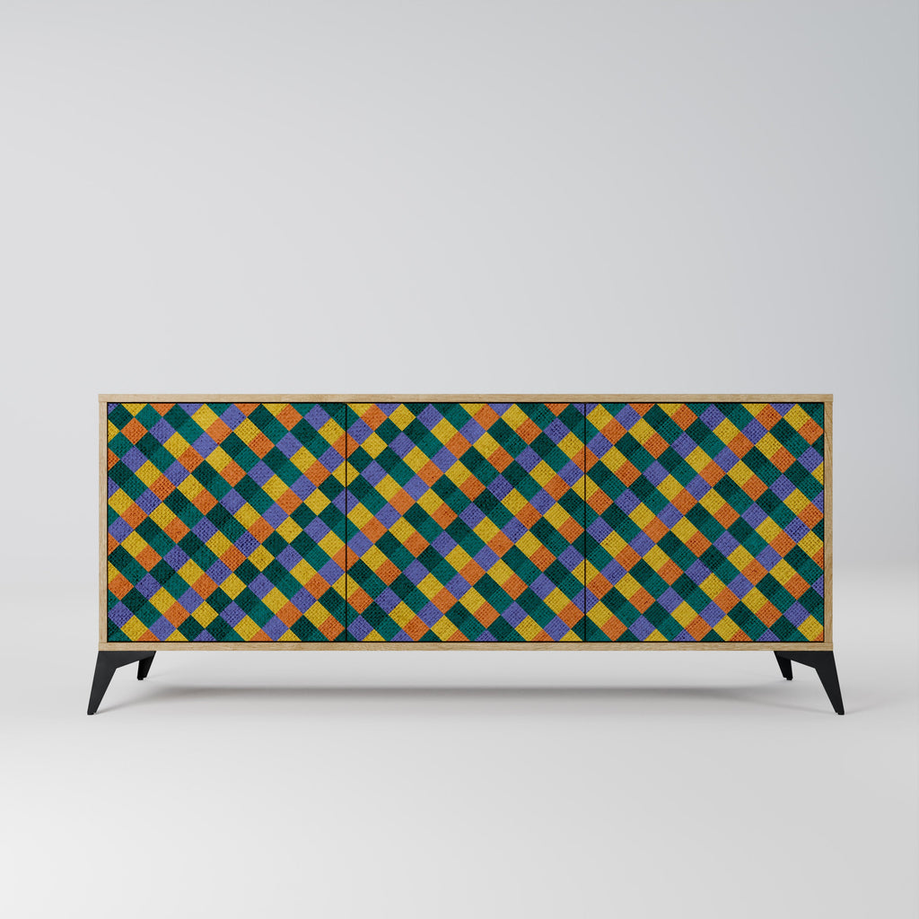 PAINTED SQUARES MIX 3-Door Sideboard in Oak Effect