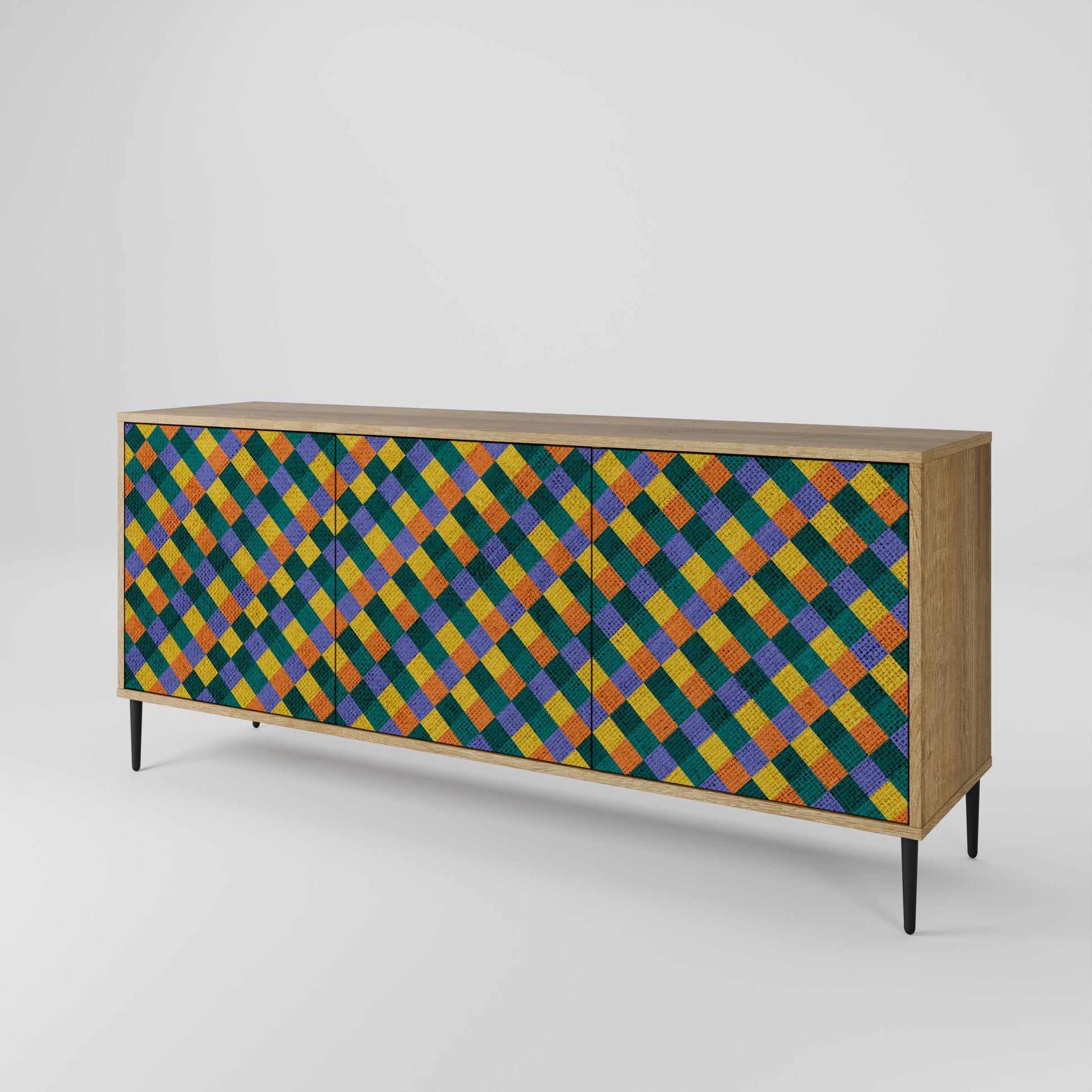 Buffet 3 portes effet chêne PAINTED SQUARES MIX
