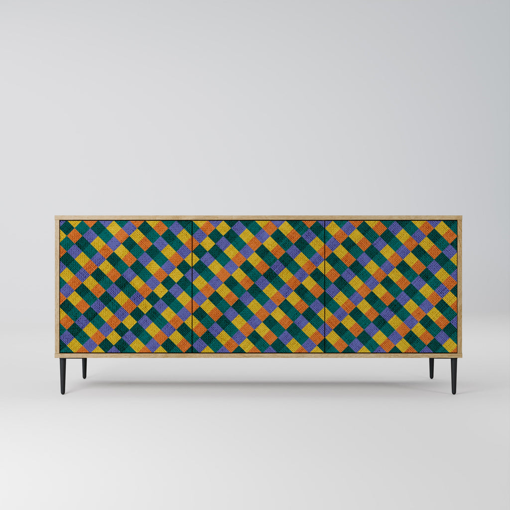PAINTED SQUARES MIX 3-Door Sideboard in Oak Effect