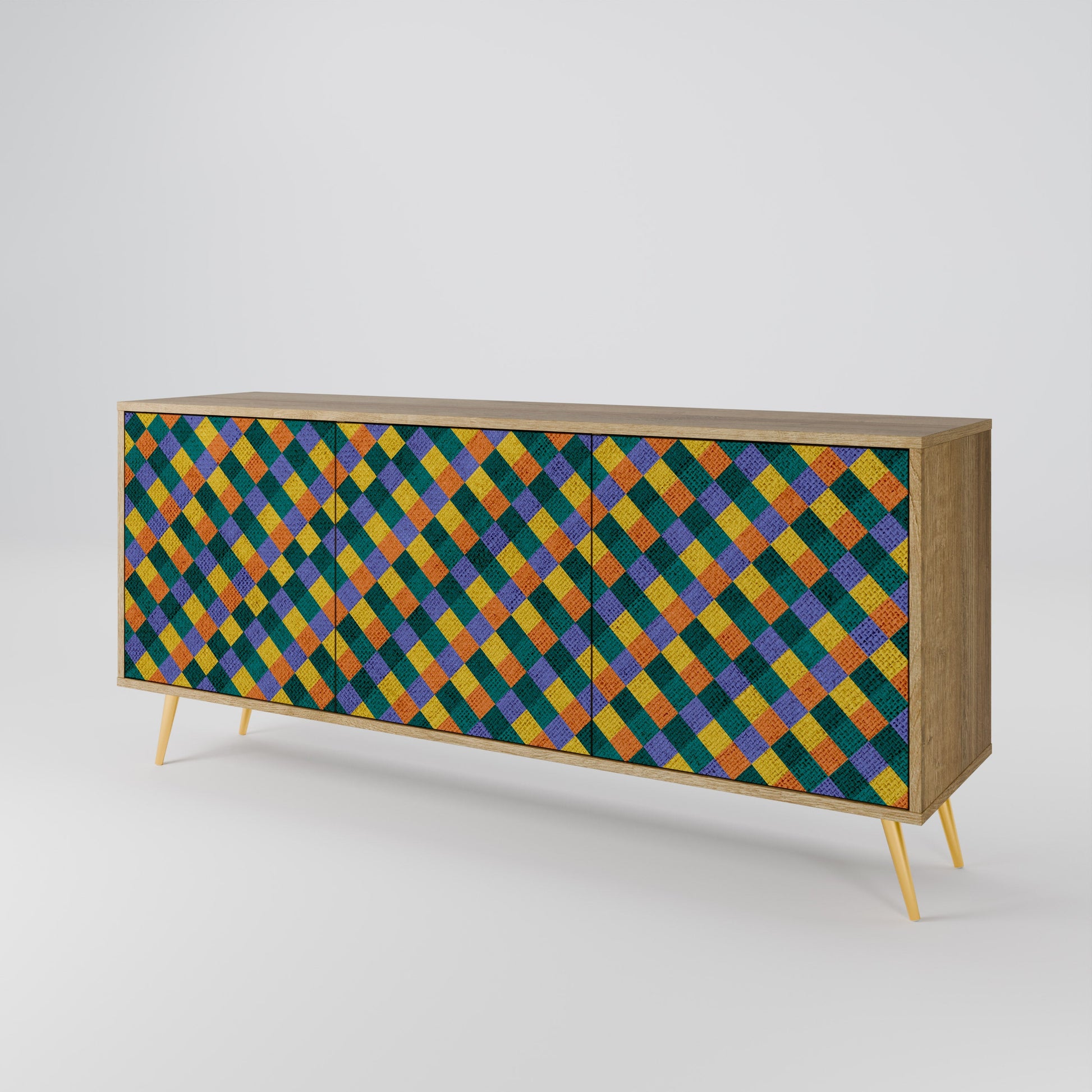 Buffet 3 portes effet chêne PAINTED SQUARES MIX