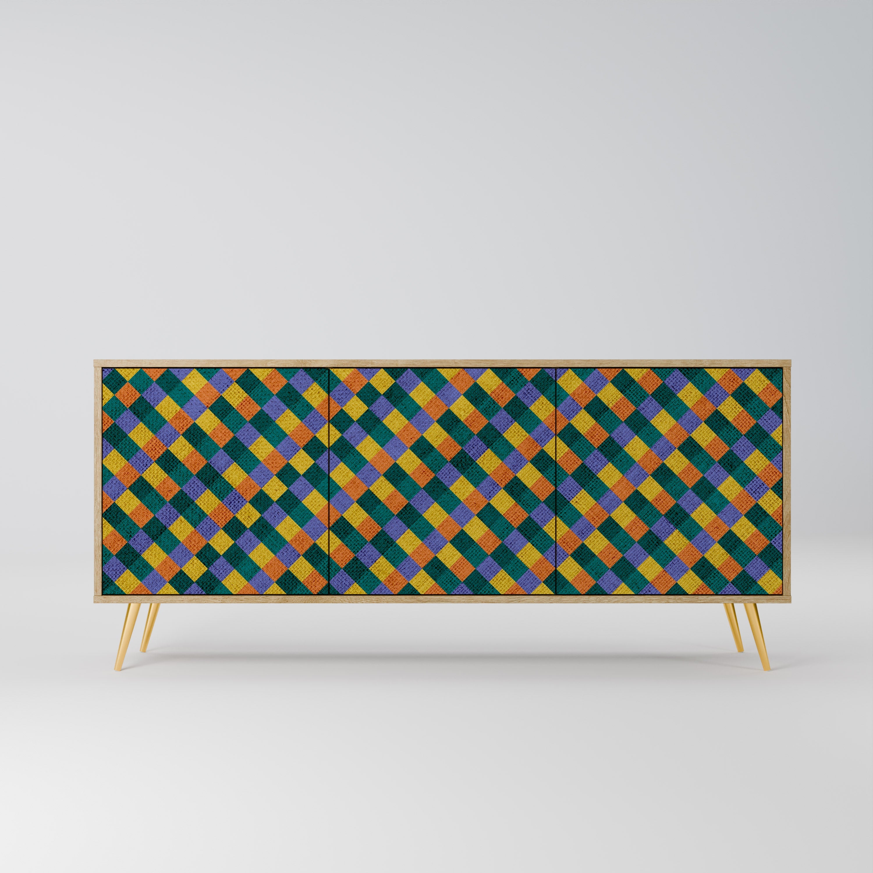 Buffet 3 portes effet chêne PAINTED SQUARES MIX