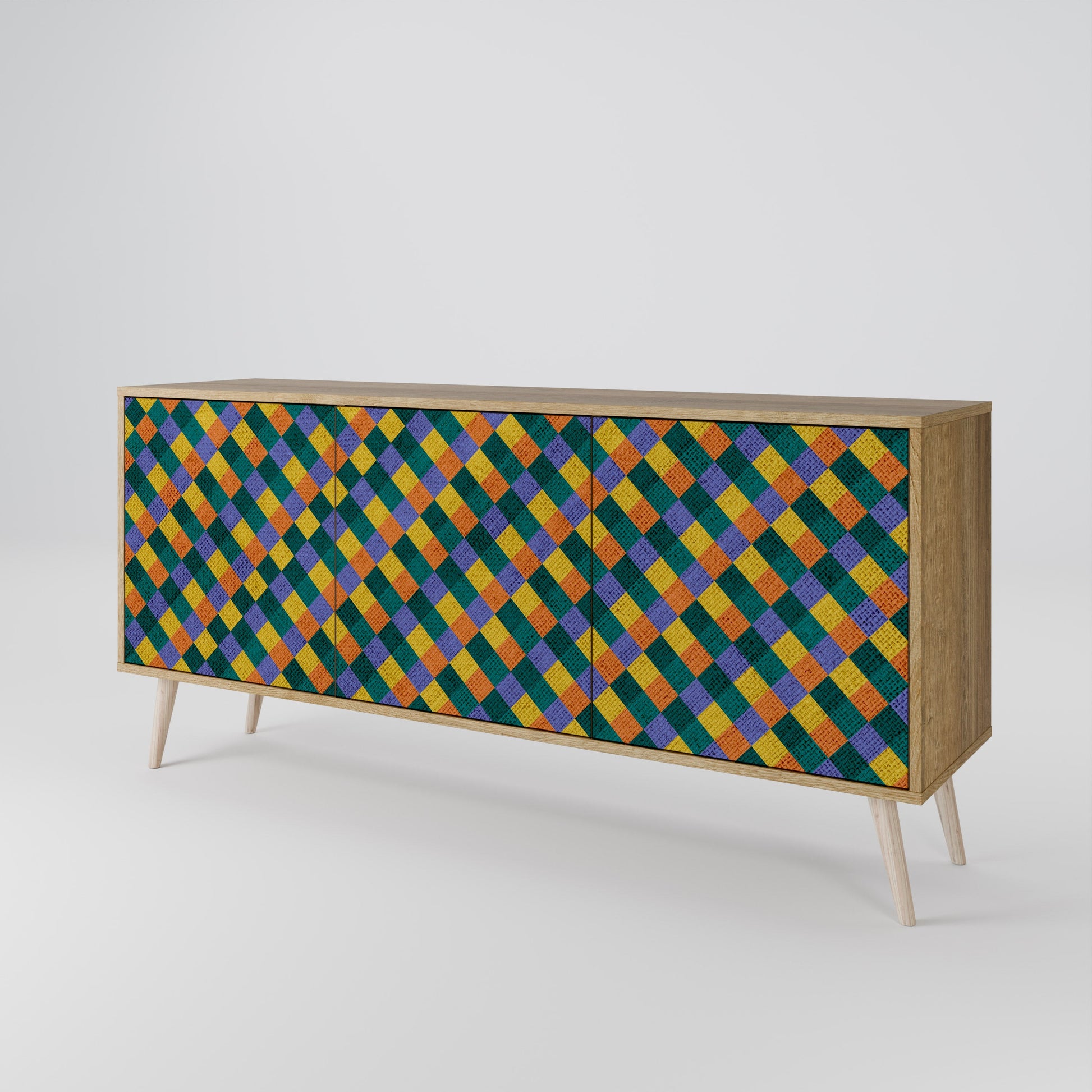 Buffet 3 portes effet chêne PAINTED SQUARES MIX