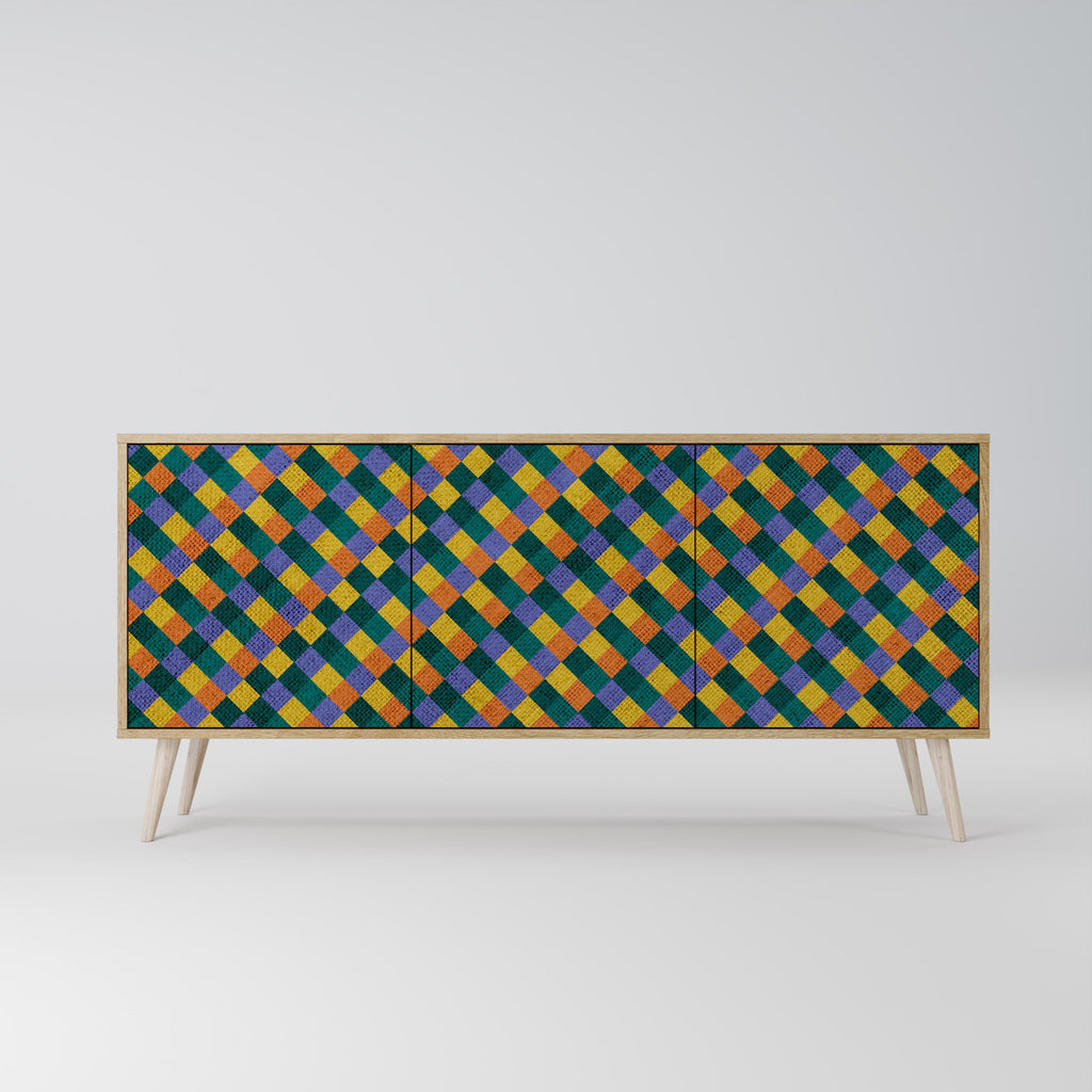PAINTED SQUARES MIX 3-Door Sideboard in Oak Effect