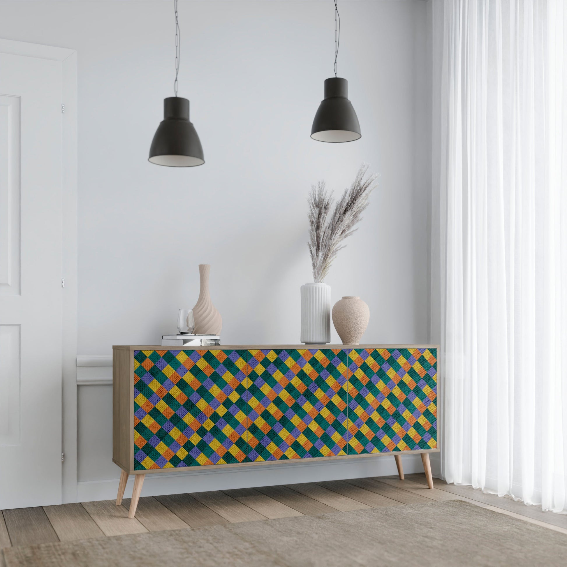 Buffet 3 portes effet chêne PAINTED SQUARES MIX