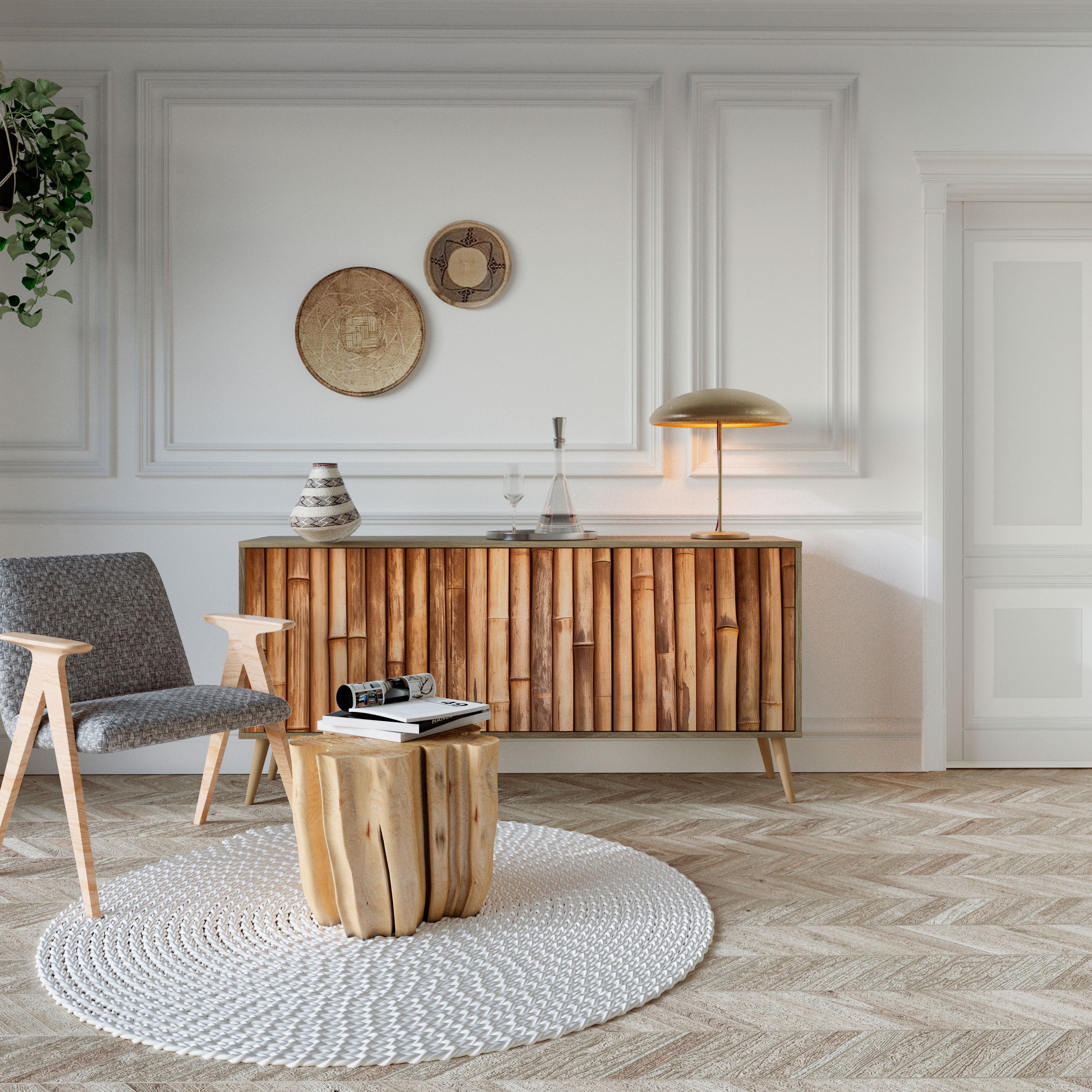 Buffet 3 portes en bois naturel effet chêne