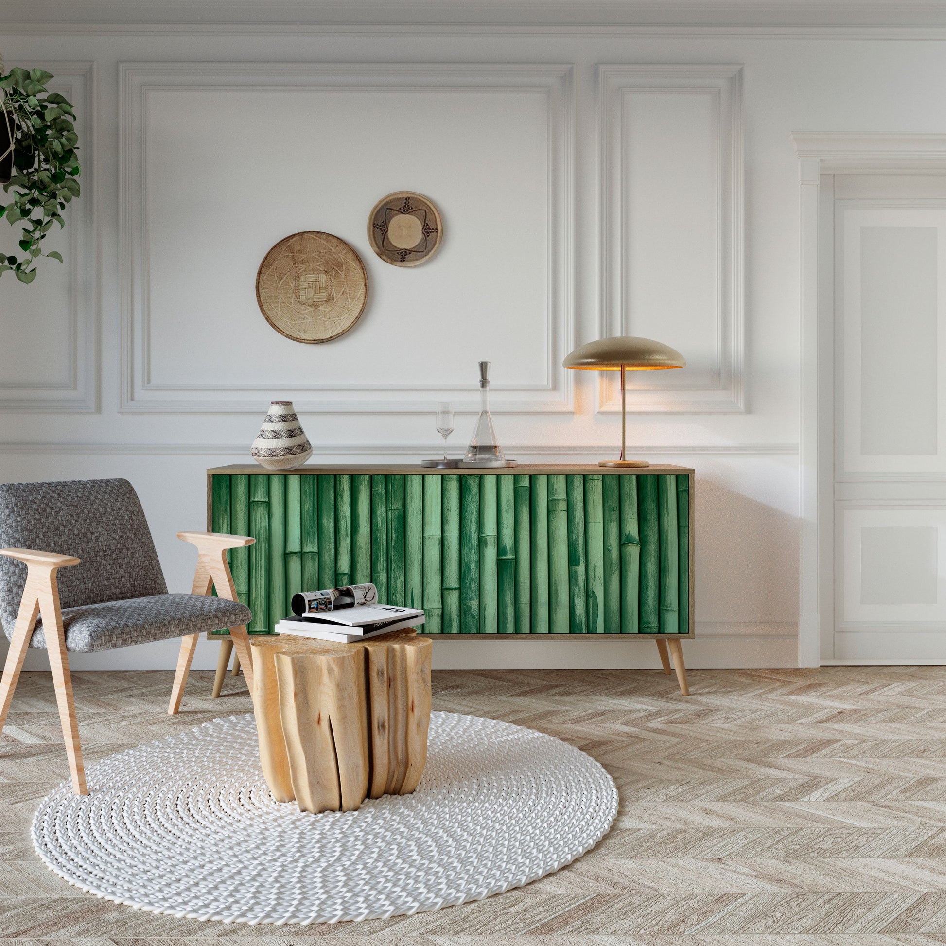 Buffet 3 portes VERT NATUREL effet chêne