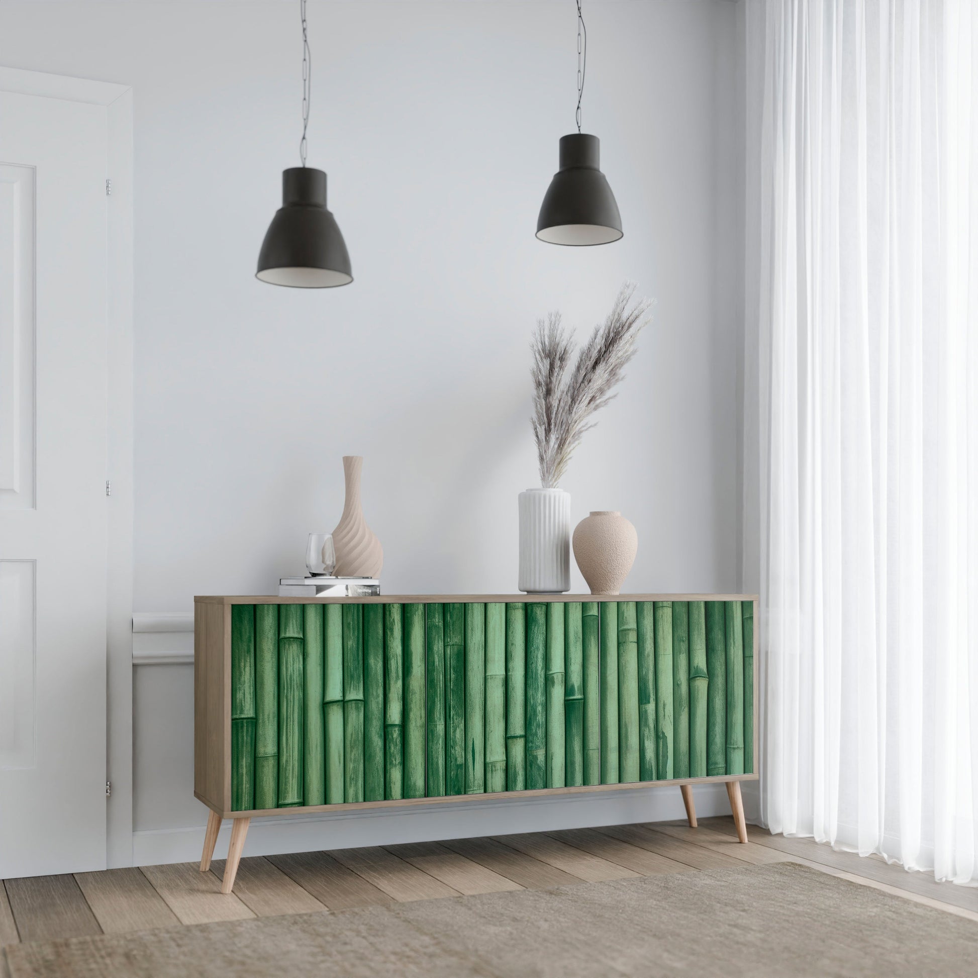 Buffet 3 portes VERT NATUREL effet chêne