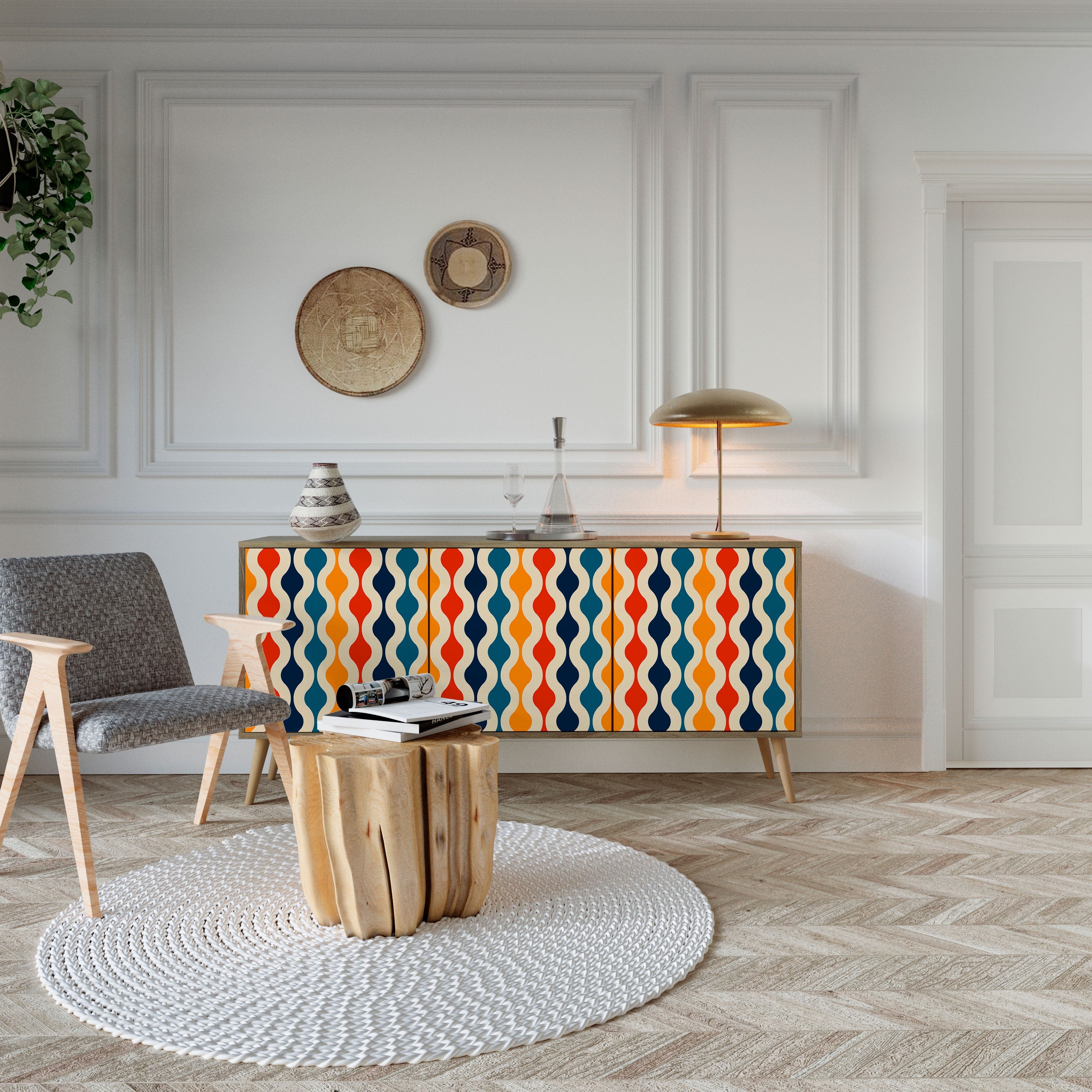 Buffet 3 portes COLORFUL NOSTALGIE effet chêne